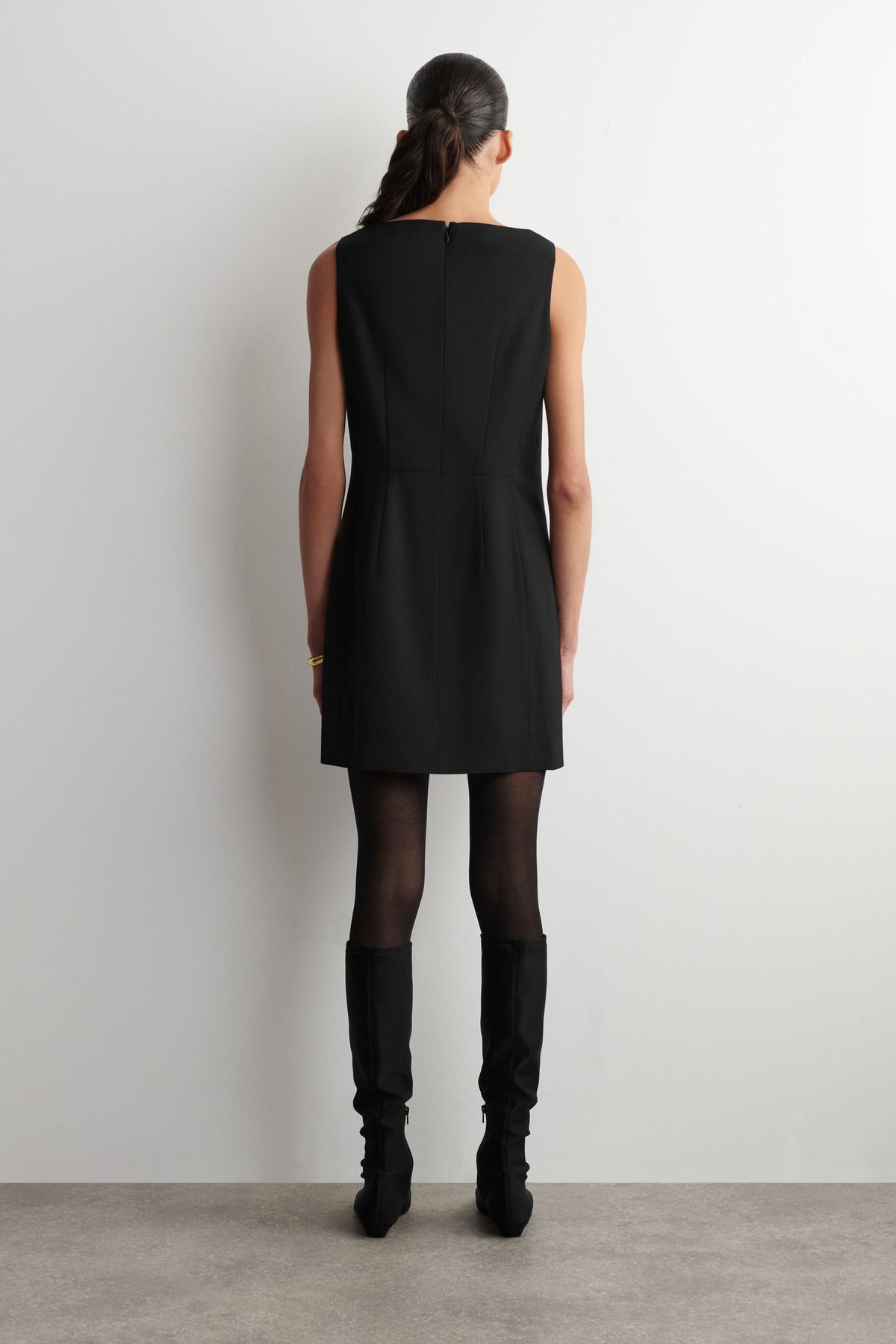 VESTIDO MINI DE MEZCLA DE LANA MERINO - NEGRO