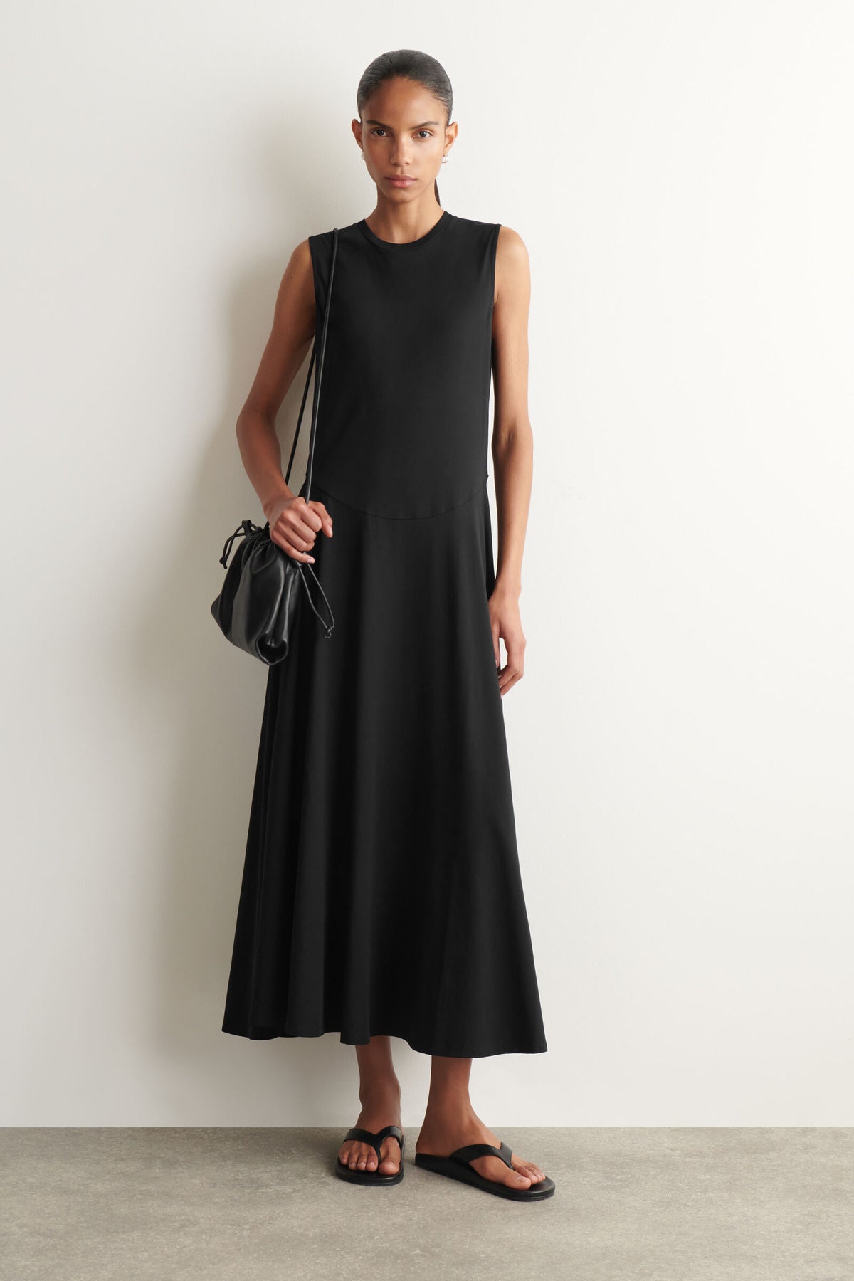 VESTIDO MIDI ESCULTÓRICO DE ALGODÓN-JERSEY - NEGRO