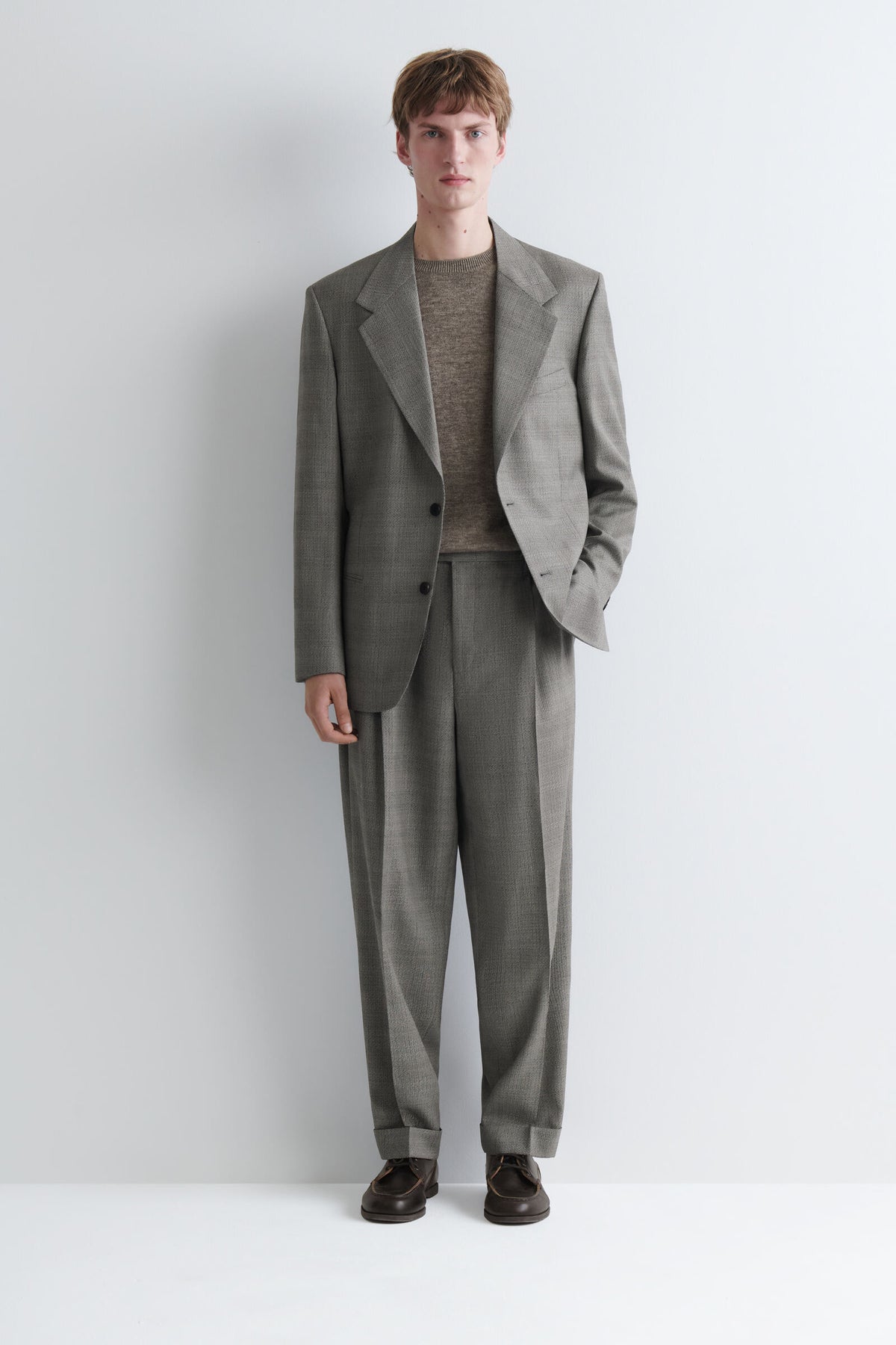 PANTALONES TAPERED RELAJADOS DE LANA TEXTURIZADA A CUADROS - BEIGE / CUADROS