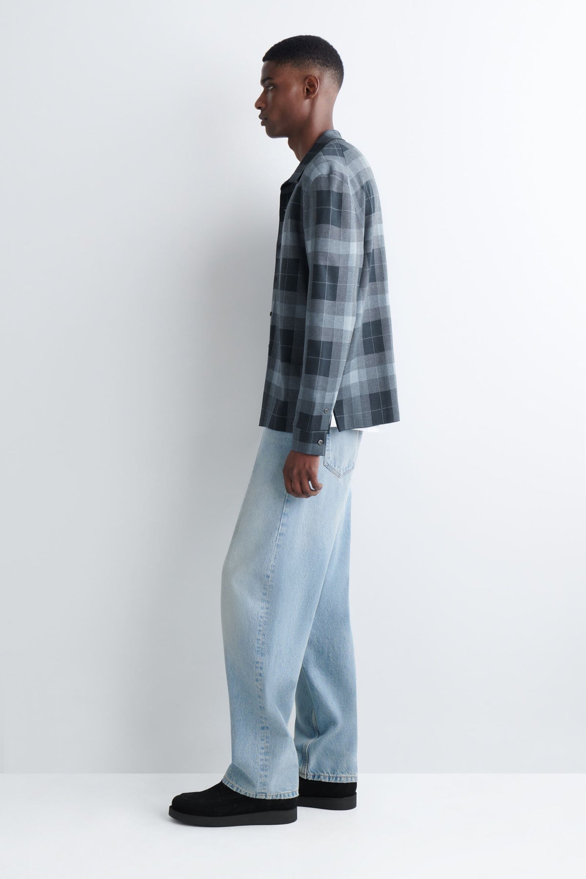 CAMISA DE ALGODÓN TEJIDO RELAJADO - AZUL MARINO / CUADROS - StillMedia/Lookbook