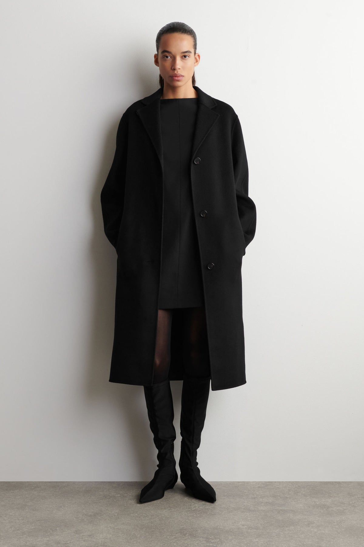 VESTIDO MINI DE MEZCLA DE LANA MERINO - NEGRO