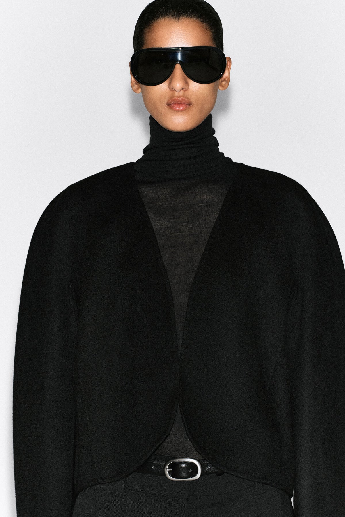 BLAZER CORTO DE MEZCLA DE LANA REVERSIBLE - NEGRO