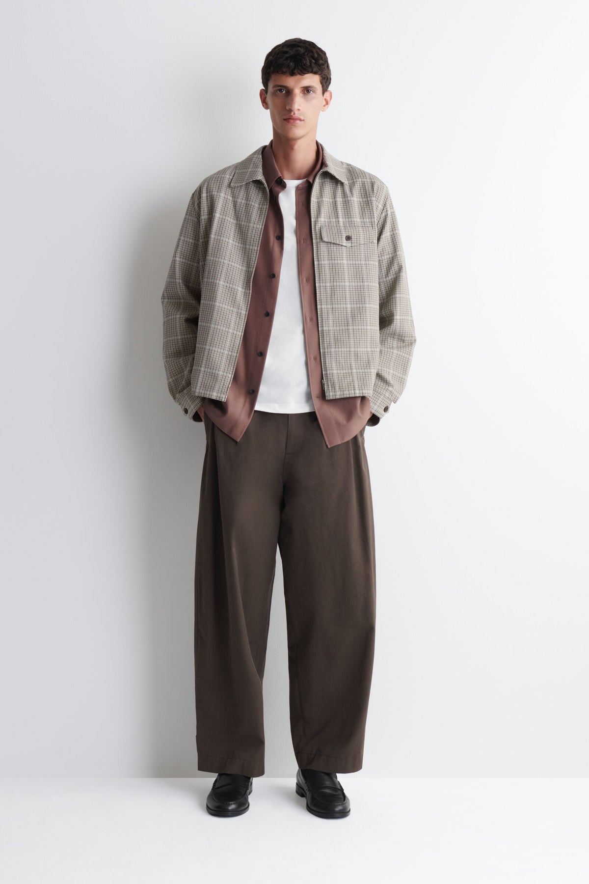 SOBRECAMISA DE ALGODÓN CON CIERRE DE CREMALLERA - BEIGE / A CUADROS