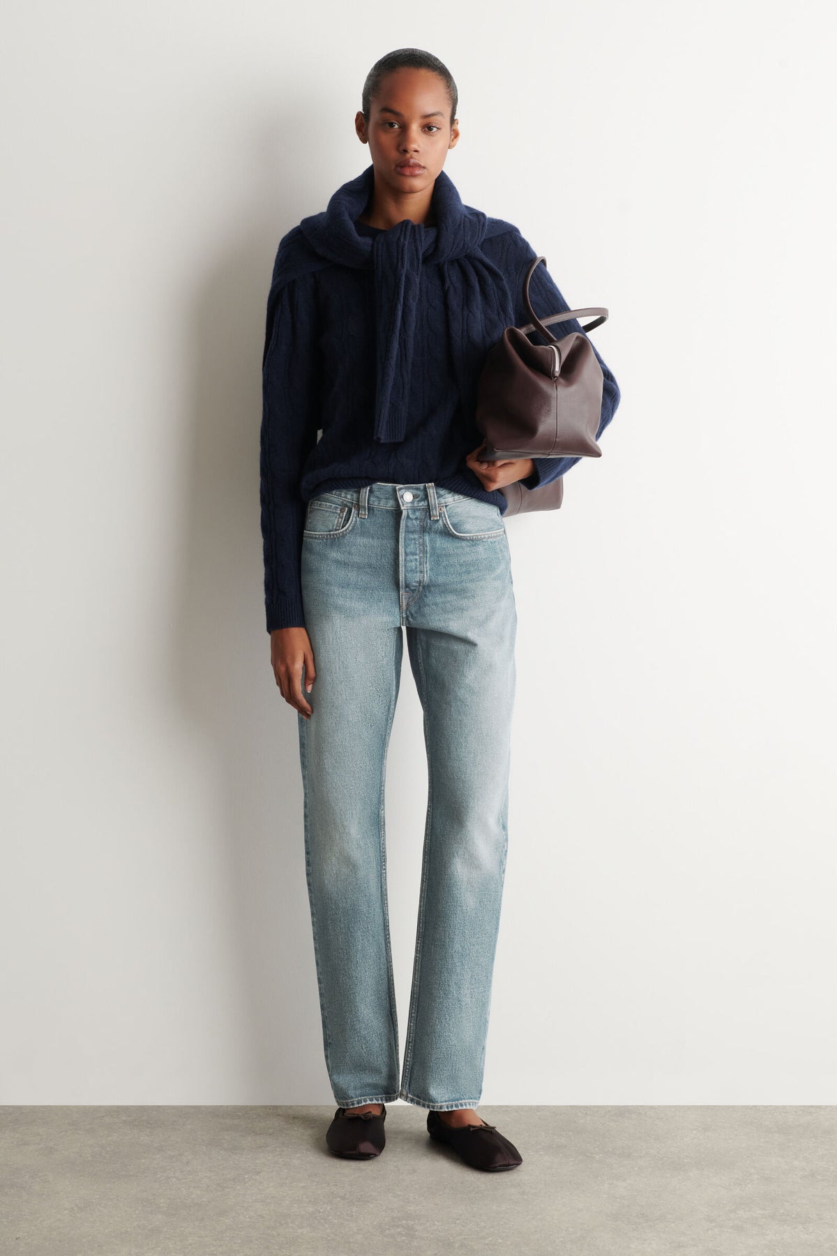 SUÉTER DE CASHMERE TEJIDO DE TRENZA - AZUL MARINO