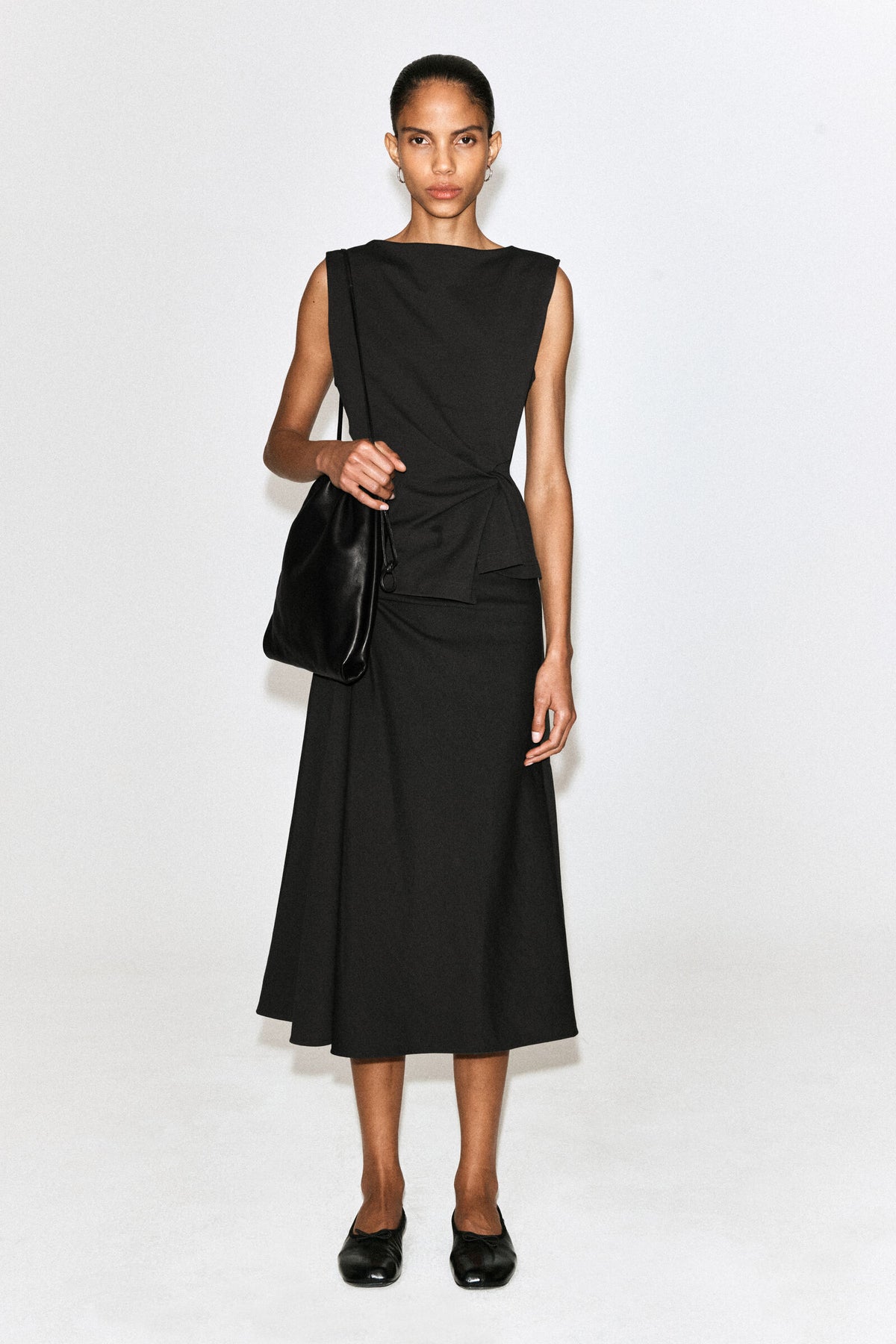 FALDA MIDI DE JERSEY CON DETALLE DE GIRO - VERDE OSCURO