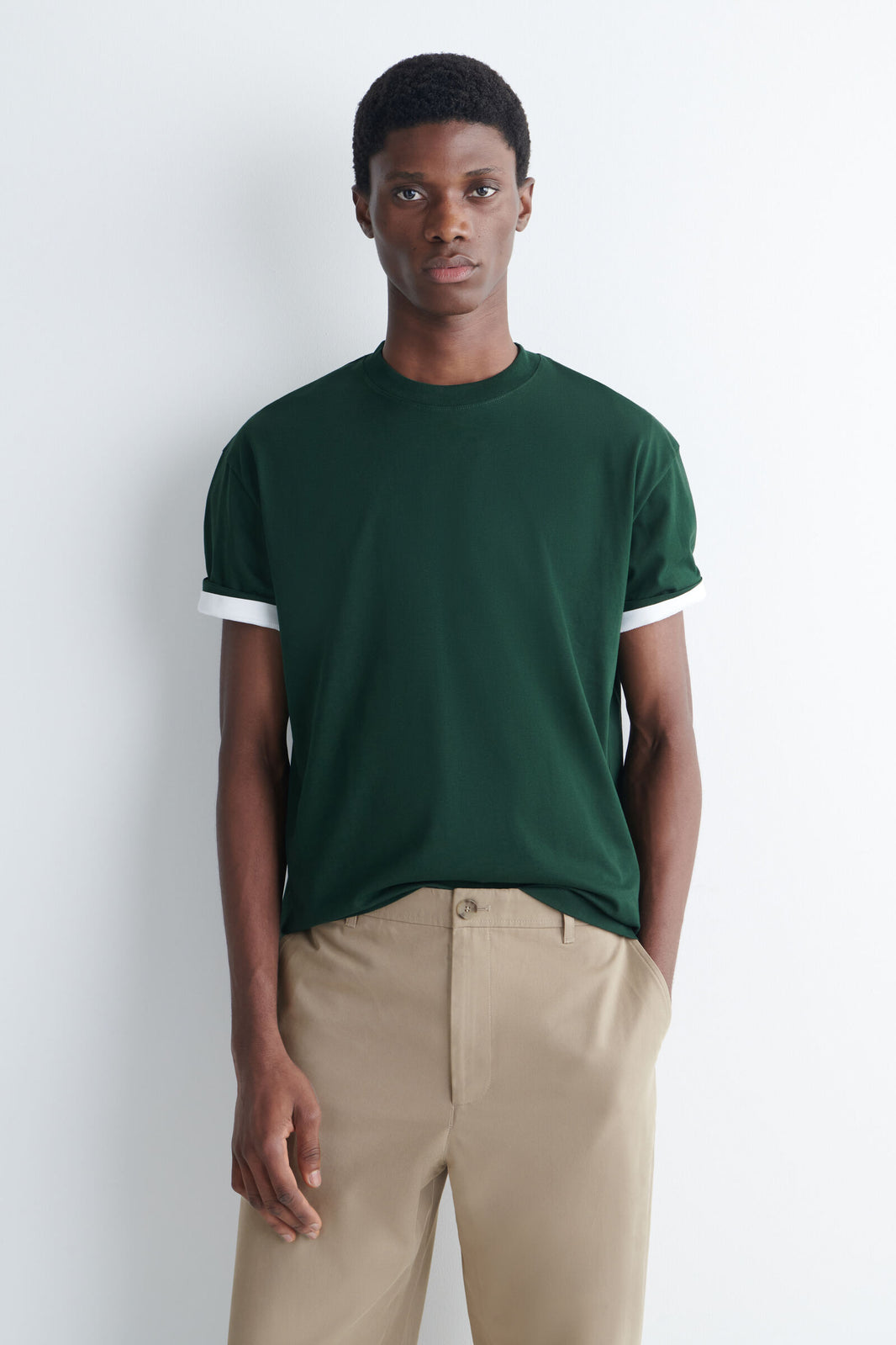 CAMISETA DE ALGODÓN RELAJADA Y LIGERA - VERDE OSCURO