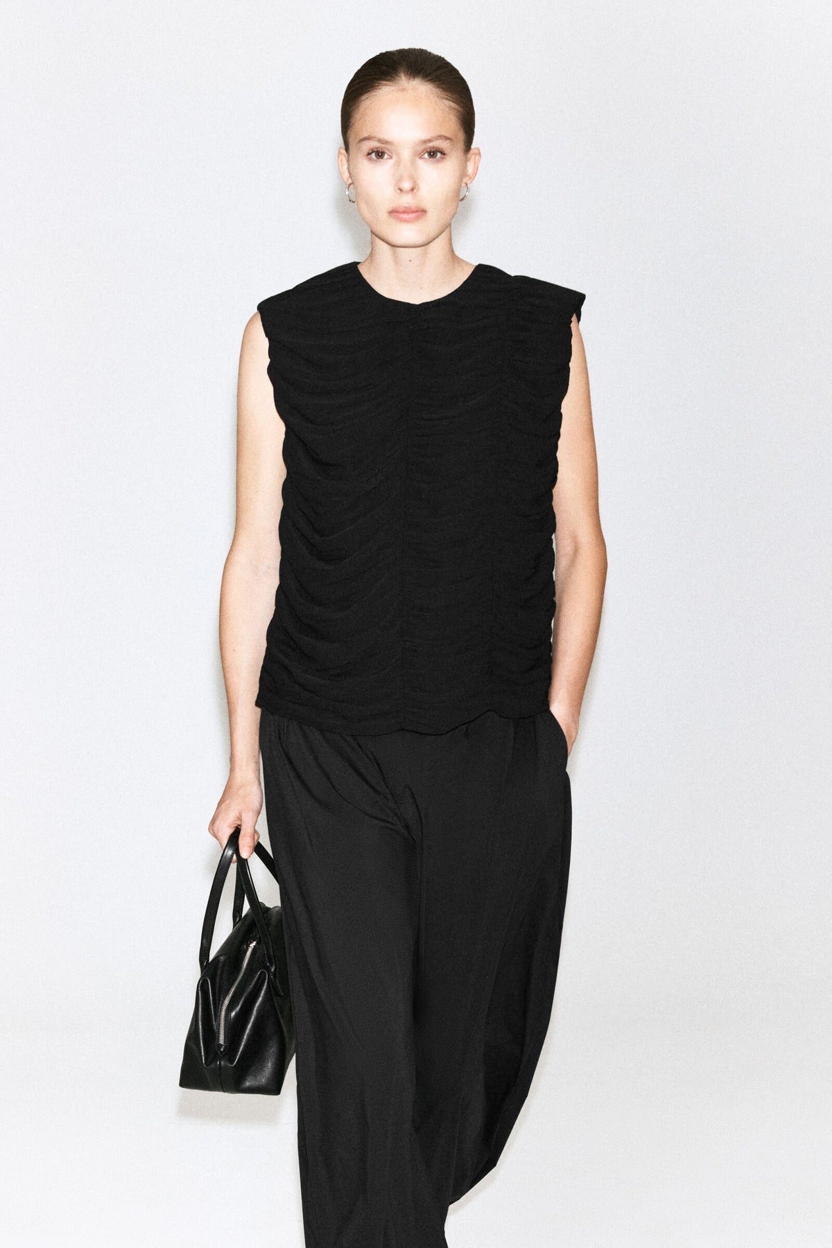 GATHERED PANELLED TOP - NEGRO