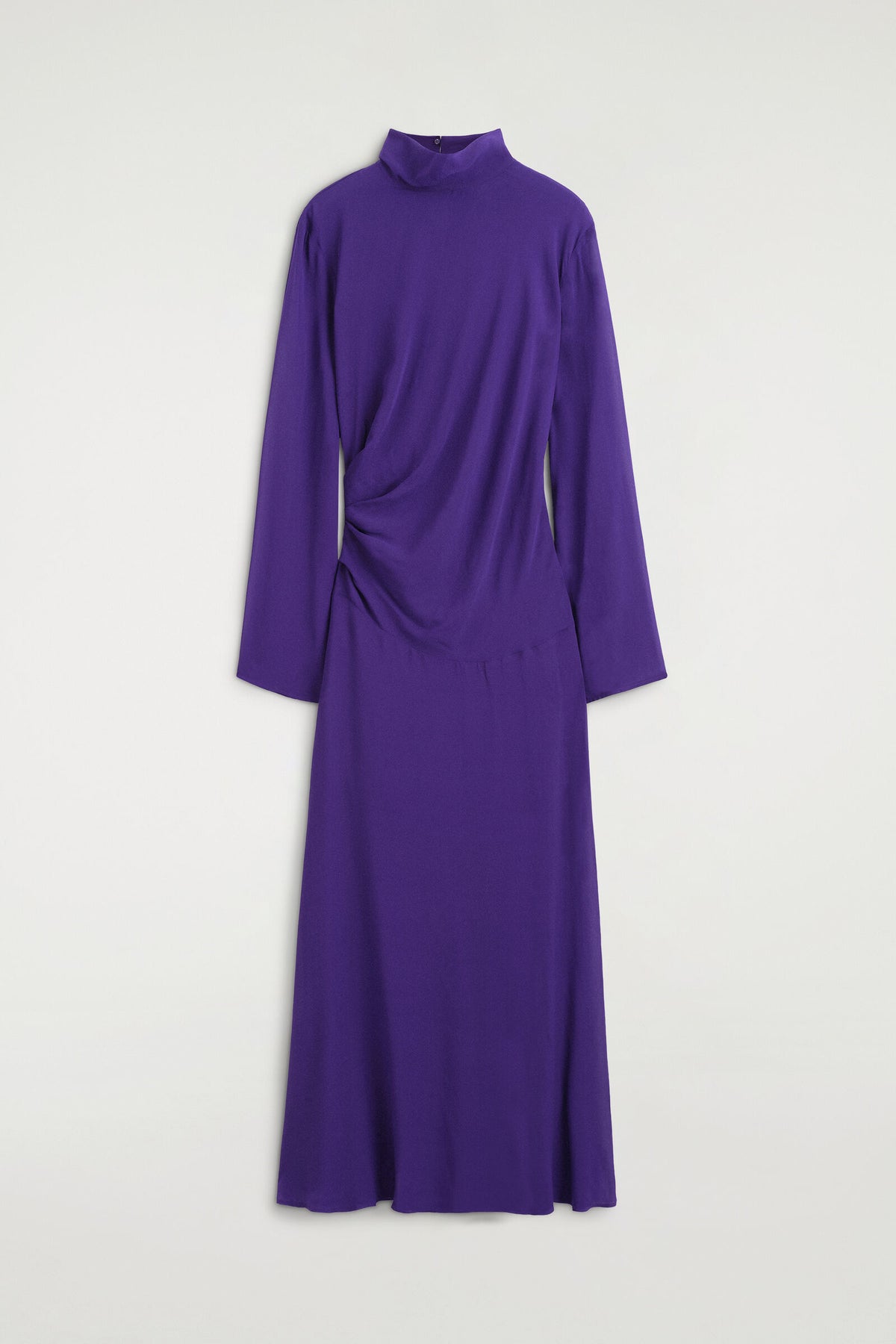 VESTIDO MIDI DRAPEADO DE CUELLO ALTO - MORADO | DescriptiveStillLife