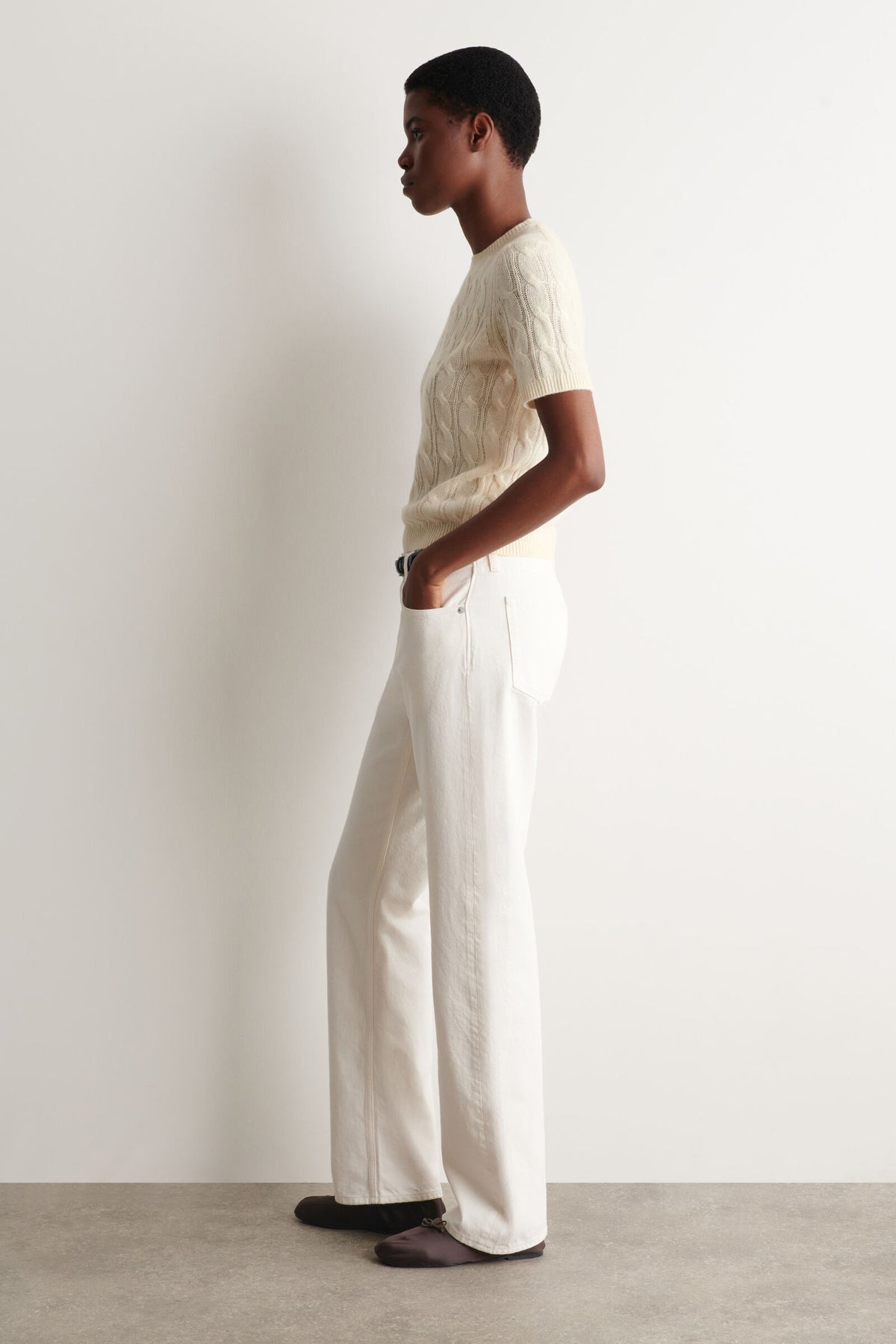 CAMISETA DE CASHMERE PUNTO TRENZADO - MARFIL