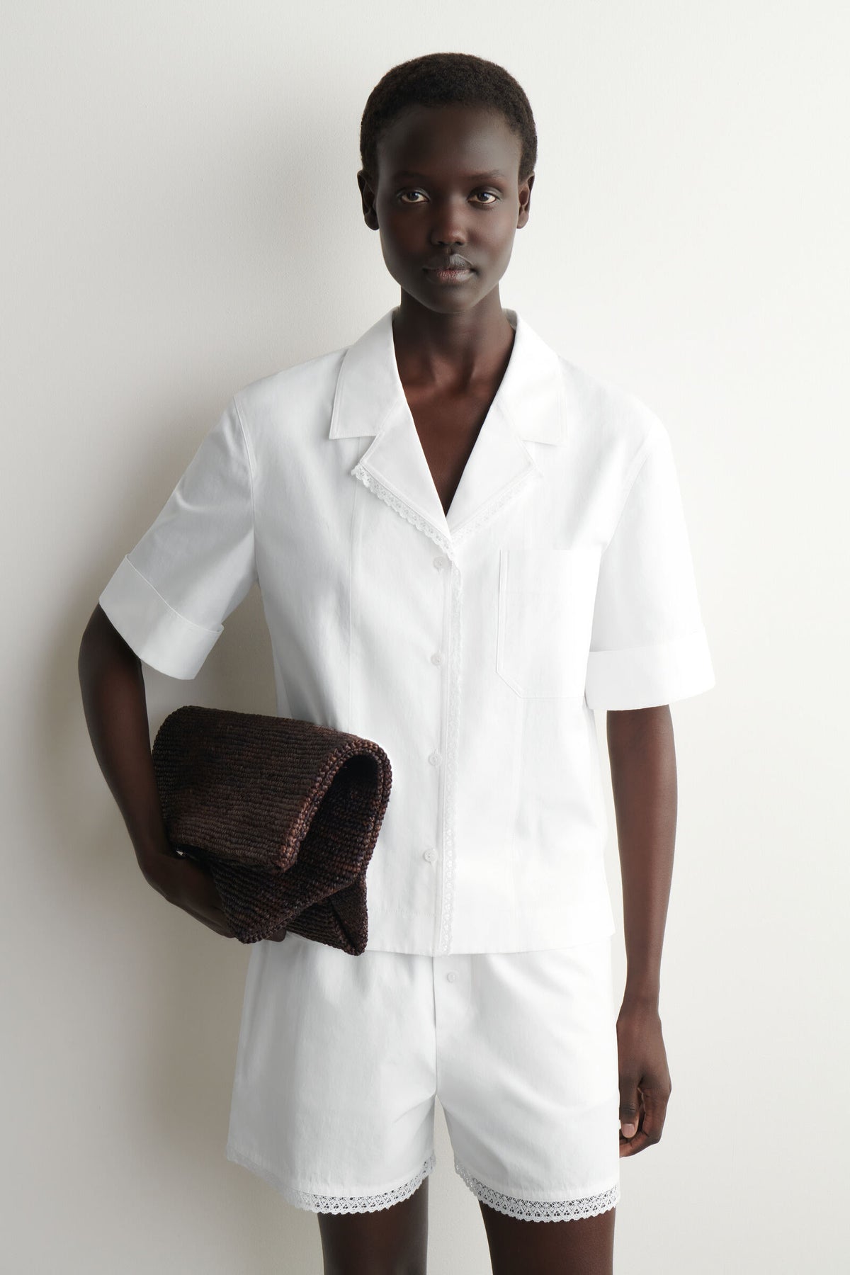 CAMISA DE RESORT CON ENCAJE - BLANCO