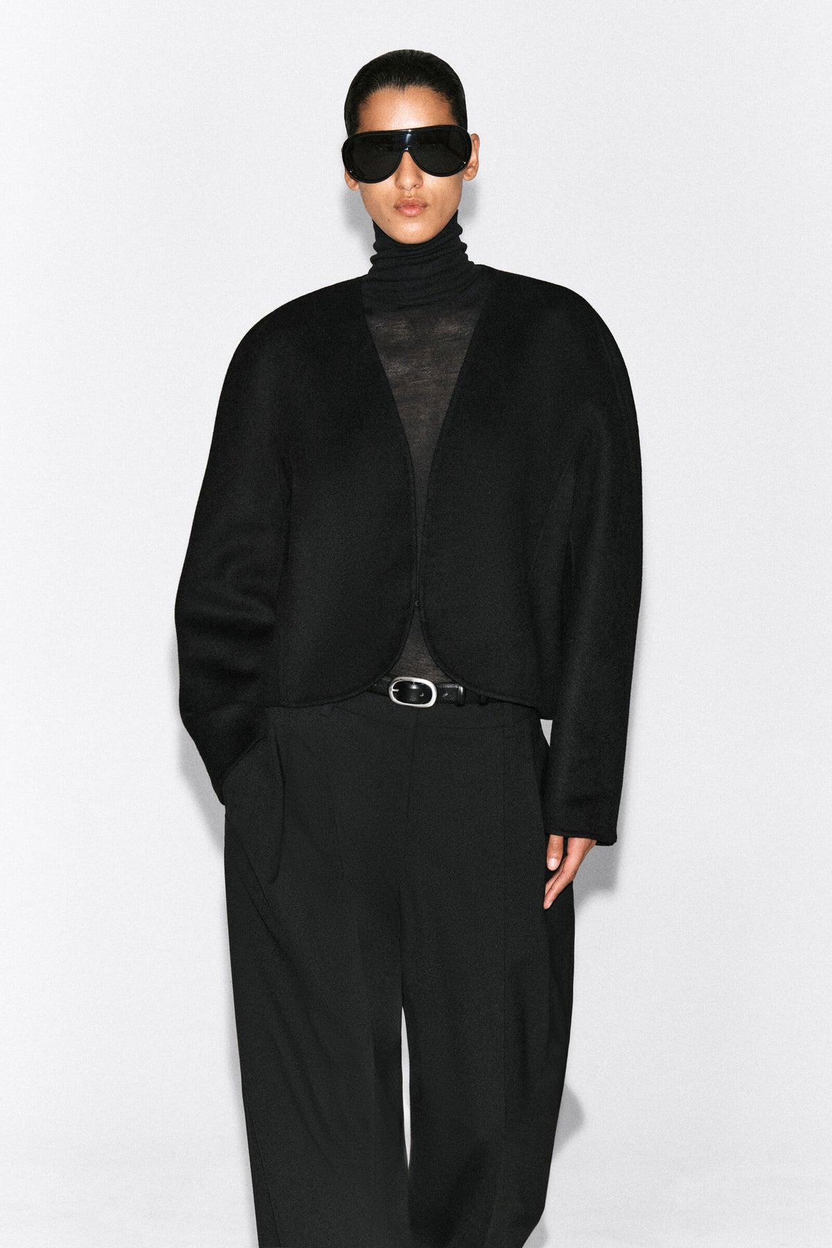 BLAZER CORTO DE MEZCLA DE LANA REVERSIBLE - NEGRO
