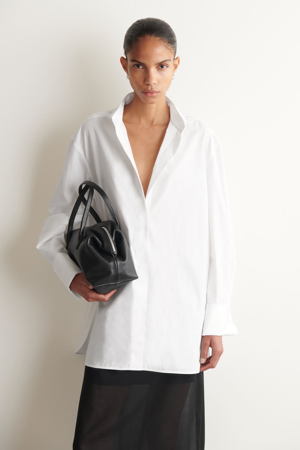 CAMISA DE FRAC DE ALGODÓN CON CUELLO DE ALA - BLANCO