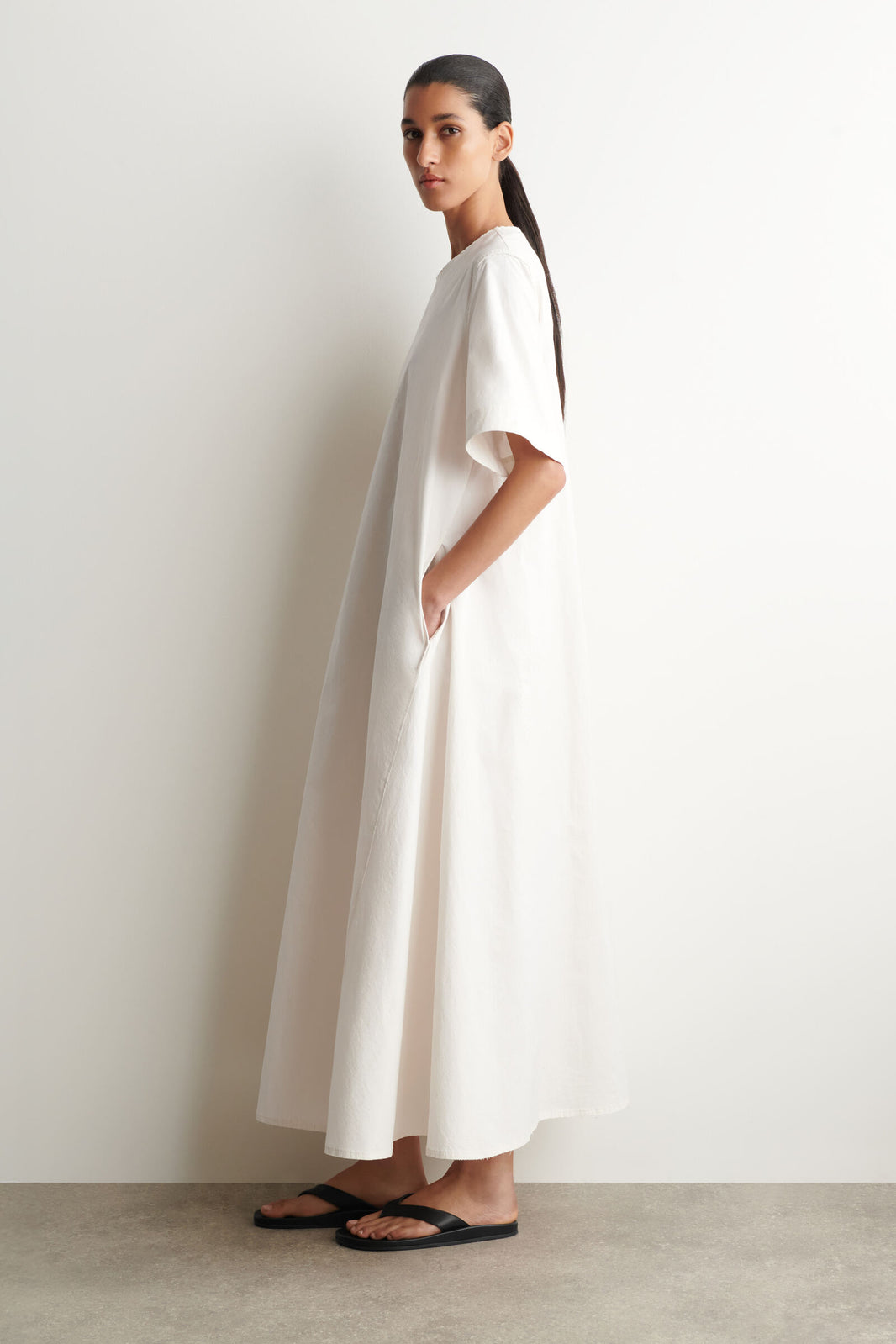 VESTIDO MIDI POPELINA ALGODÓN - BLANCO