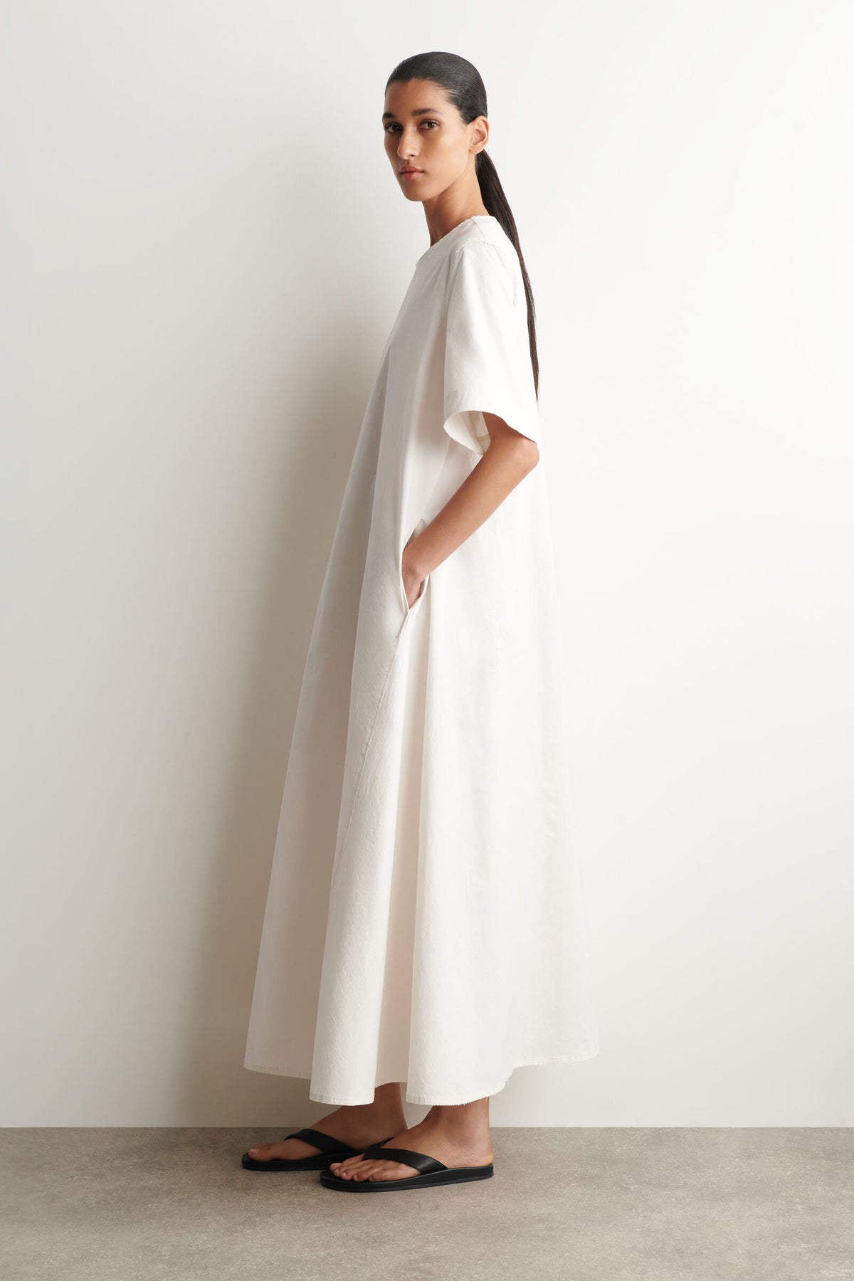 VESTIDO MIDI POPELINA ALGODÓN - BLANCO