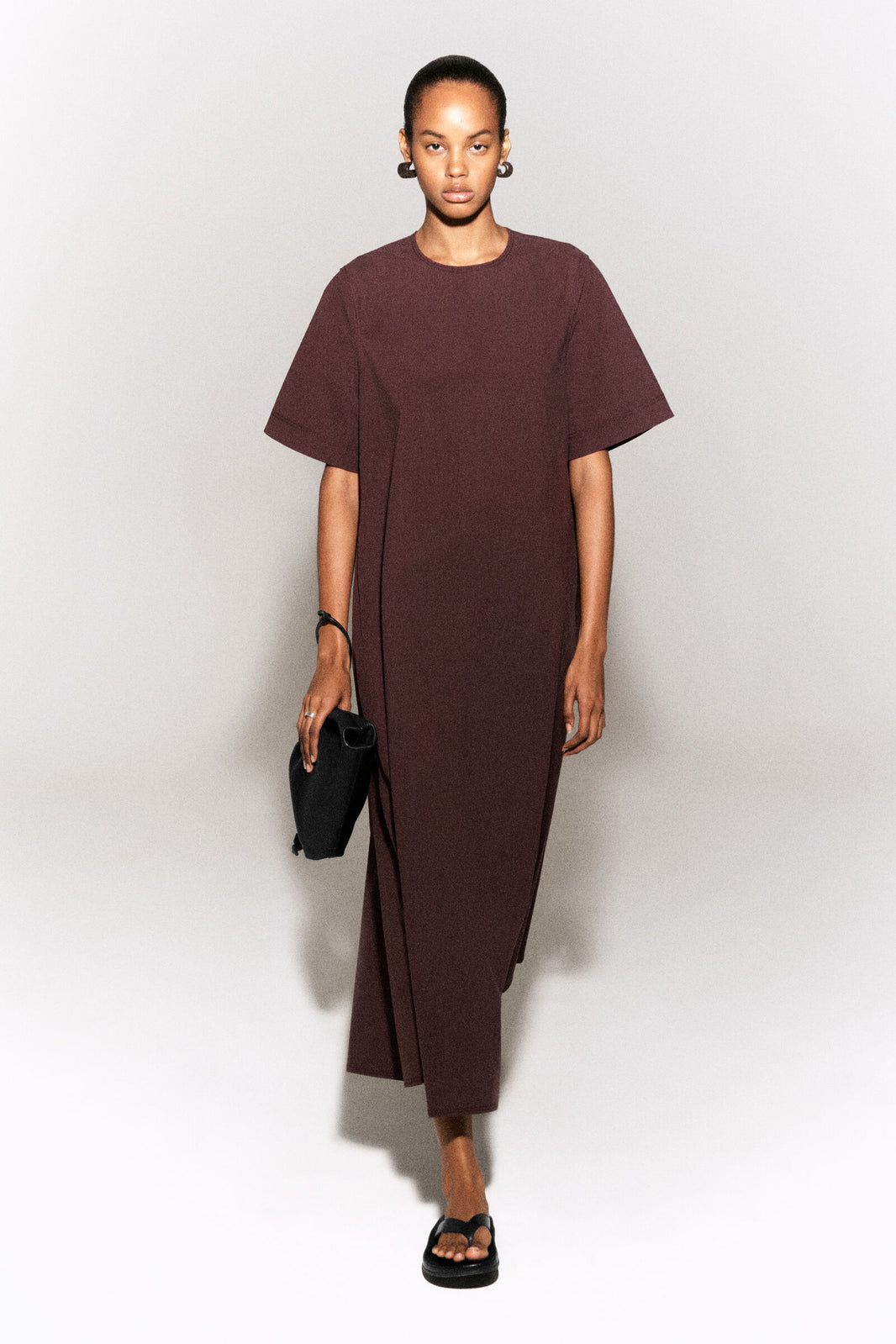 VESTIDO MIDI POPELINA ALGODÓN - MARRÓN