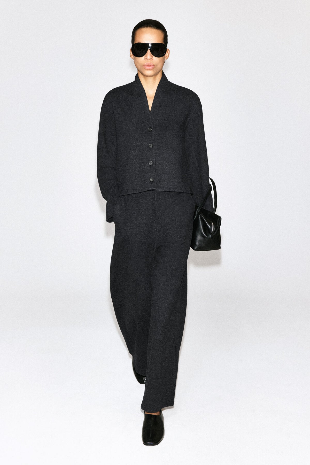 PANTALONES DE PIERNA BARREL DE MEZCLA DE LANA ESCALDADA - GRIS MEZCLA