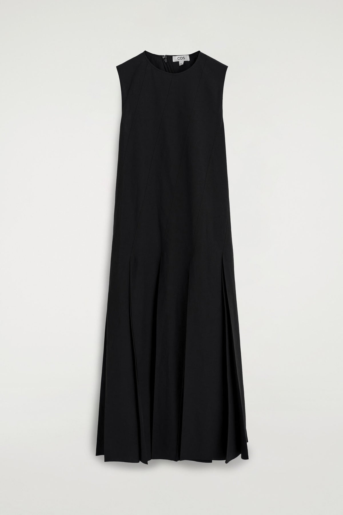VESTIDO MAXI DE ALGODÓN Y LINO PLISADO - NEGRO | DescriptiveStillLife