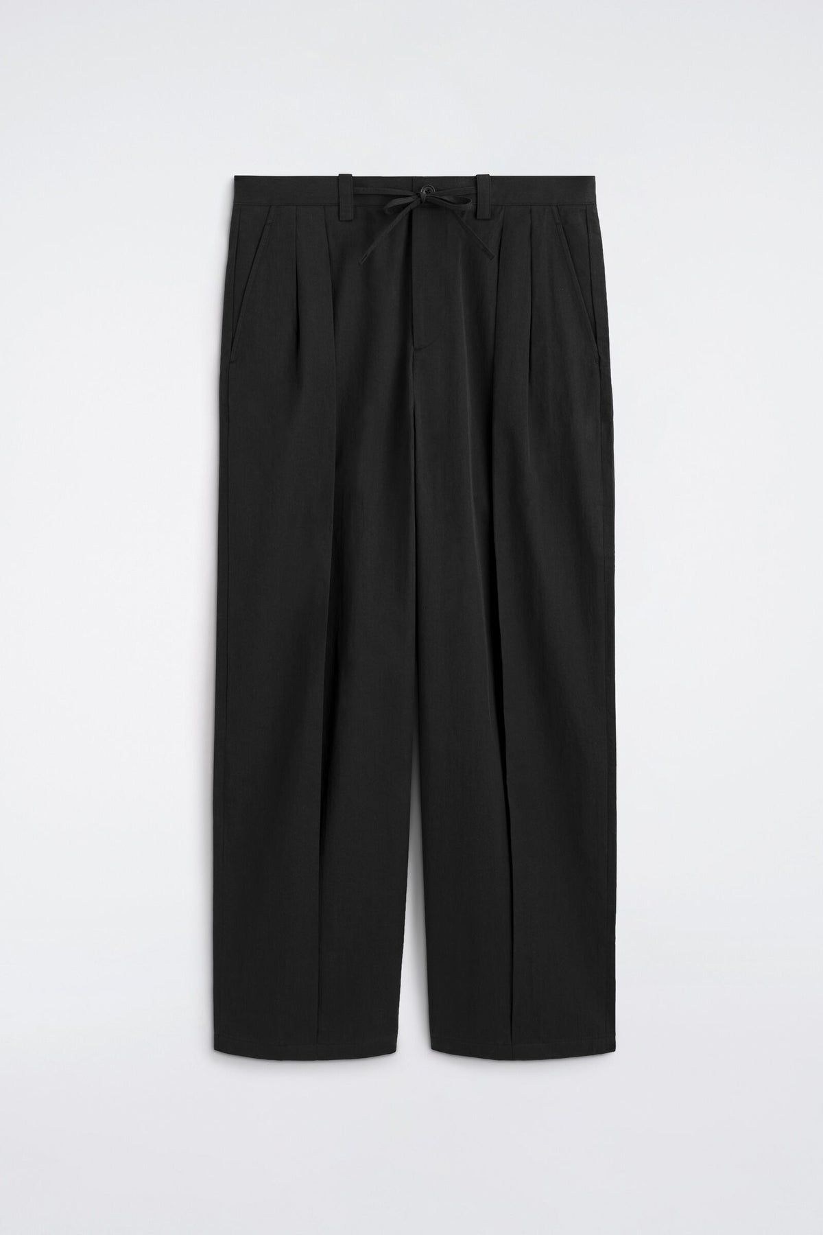 PANTALONES DE ALGODÓN RELAJADOS DE PIERNA ANCHA CON CORDÓN - NEGRO | DescriptiveStillLife