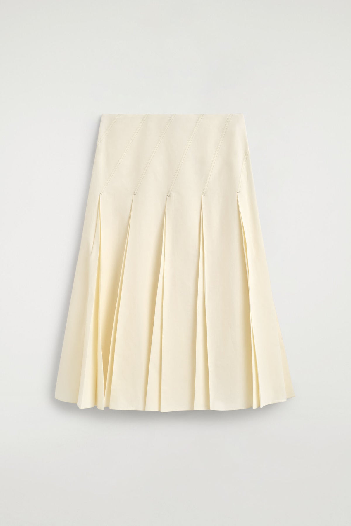 FALDA MIDI DE ALGODÓN Y LINO PLISADA - MARFIL | DescriptiveStillLife