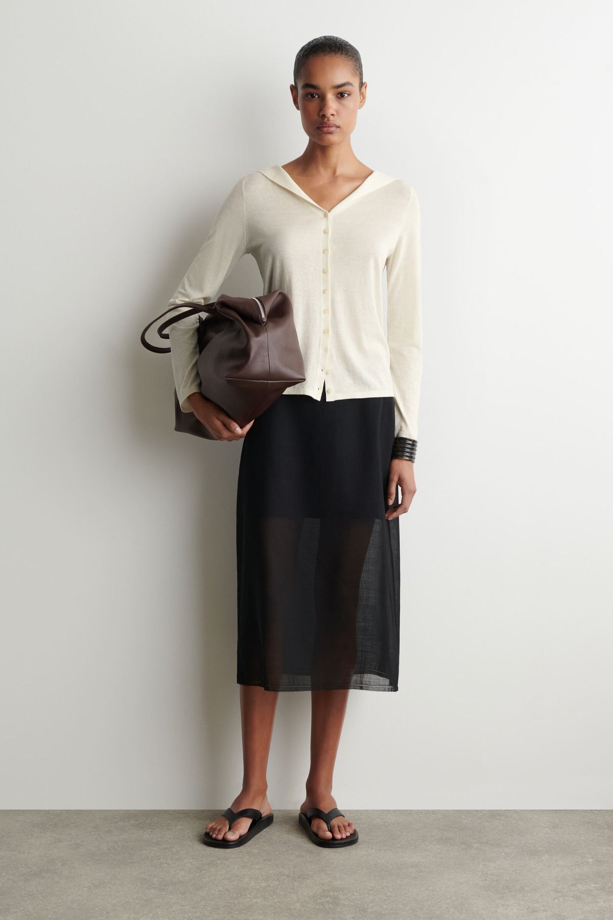 CAMISA DE ALGODÓN Y SEDA TEJIDA CON CUELLO DE MARINERO - CREMA