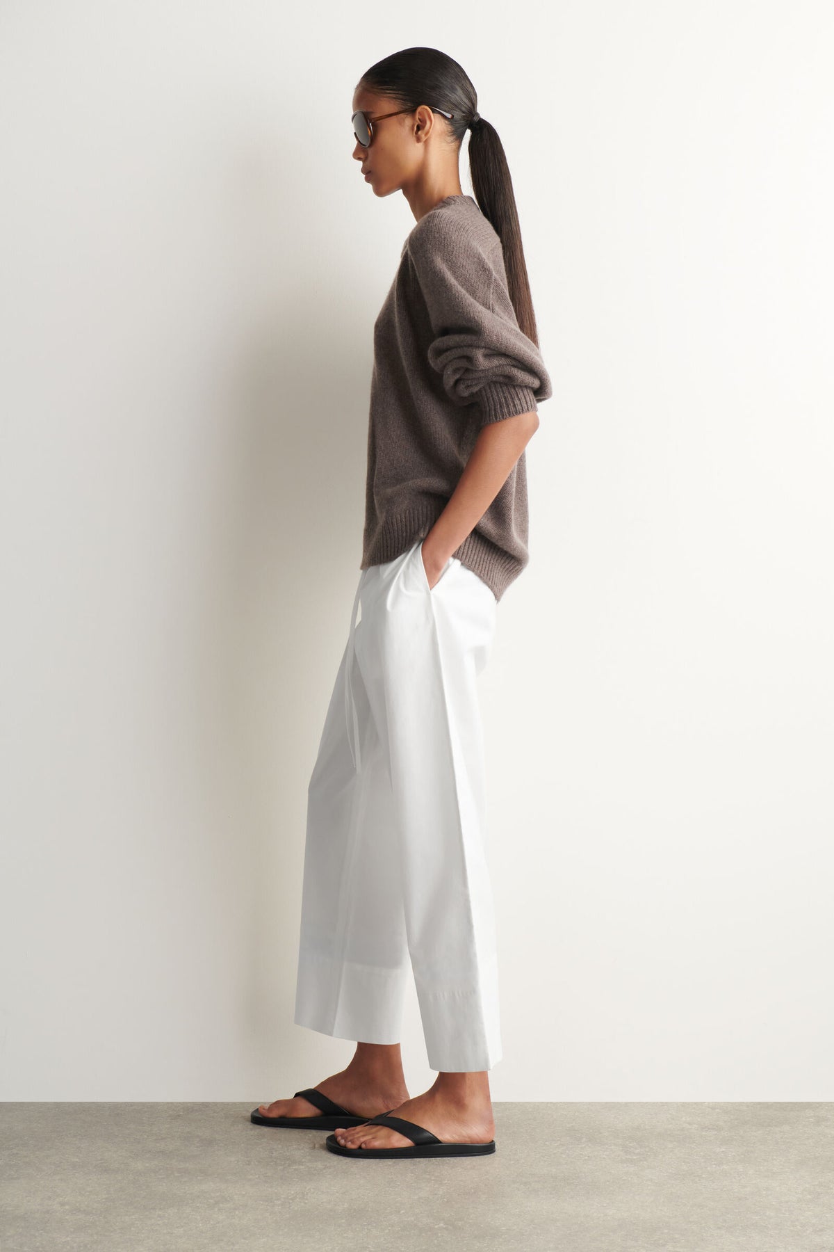 SWEATER DE CASHMERE DE CUELLO REDONDEADO - MARRÓN MEZCLADO