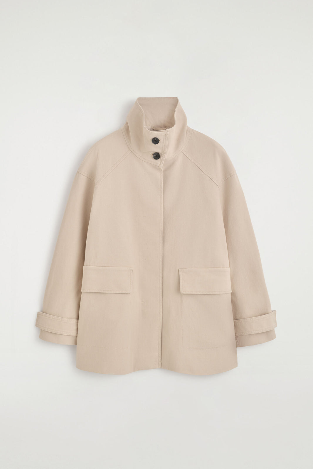 CHAQUETA DE CUELLO DE EMBUDO DE ALGODÓN-TWILL - BEIGE CLARO | DescriptiveStillLife