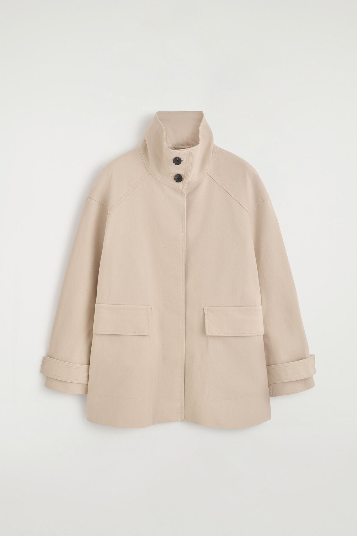 CHAQUETA DE CUELLO DE EMBUDO DE ALGODÓN-TWILL - BEIGE CLARO | DescriptiveStillLife