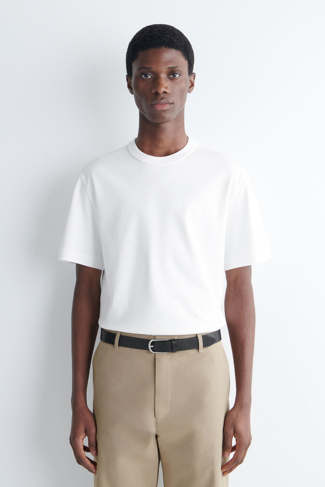 CAMISETA DE ALGODÓN ENTRELAZADO CON CUELLO REDONDO - BLANCO