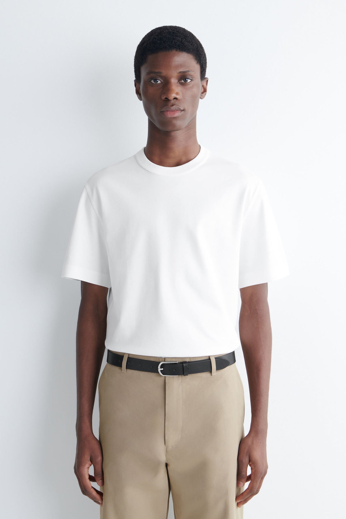 CAMISETA DE ALGODÓN ENTRELAZADO CON CUELLO REDONDO - BLANCO