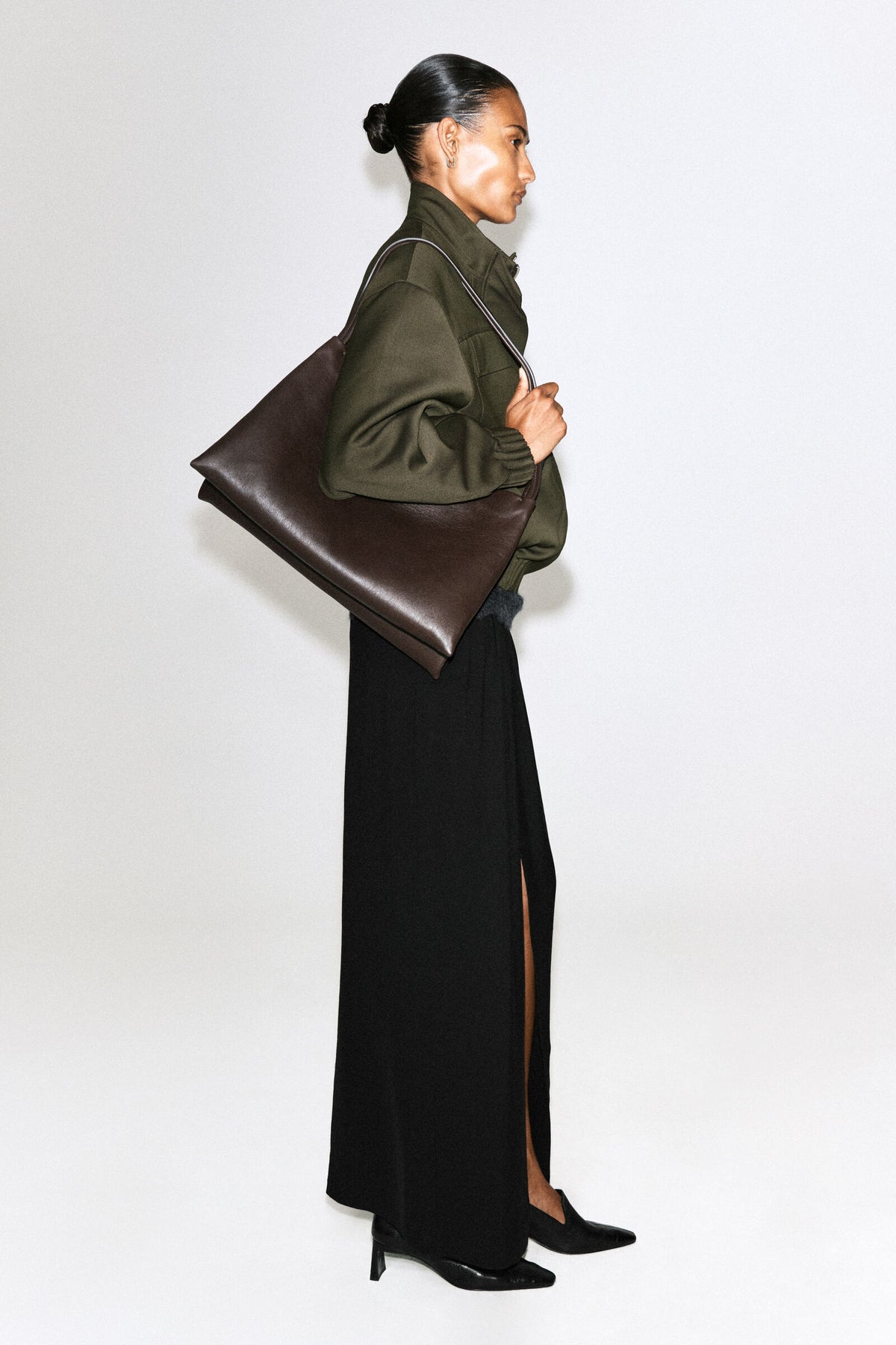 CHAQUETA BOMBER DE MEZCLA DE LANA CON CUELLO DE EMBUDO - KHAKI MÉLANGE