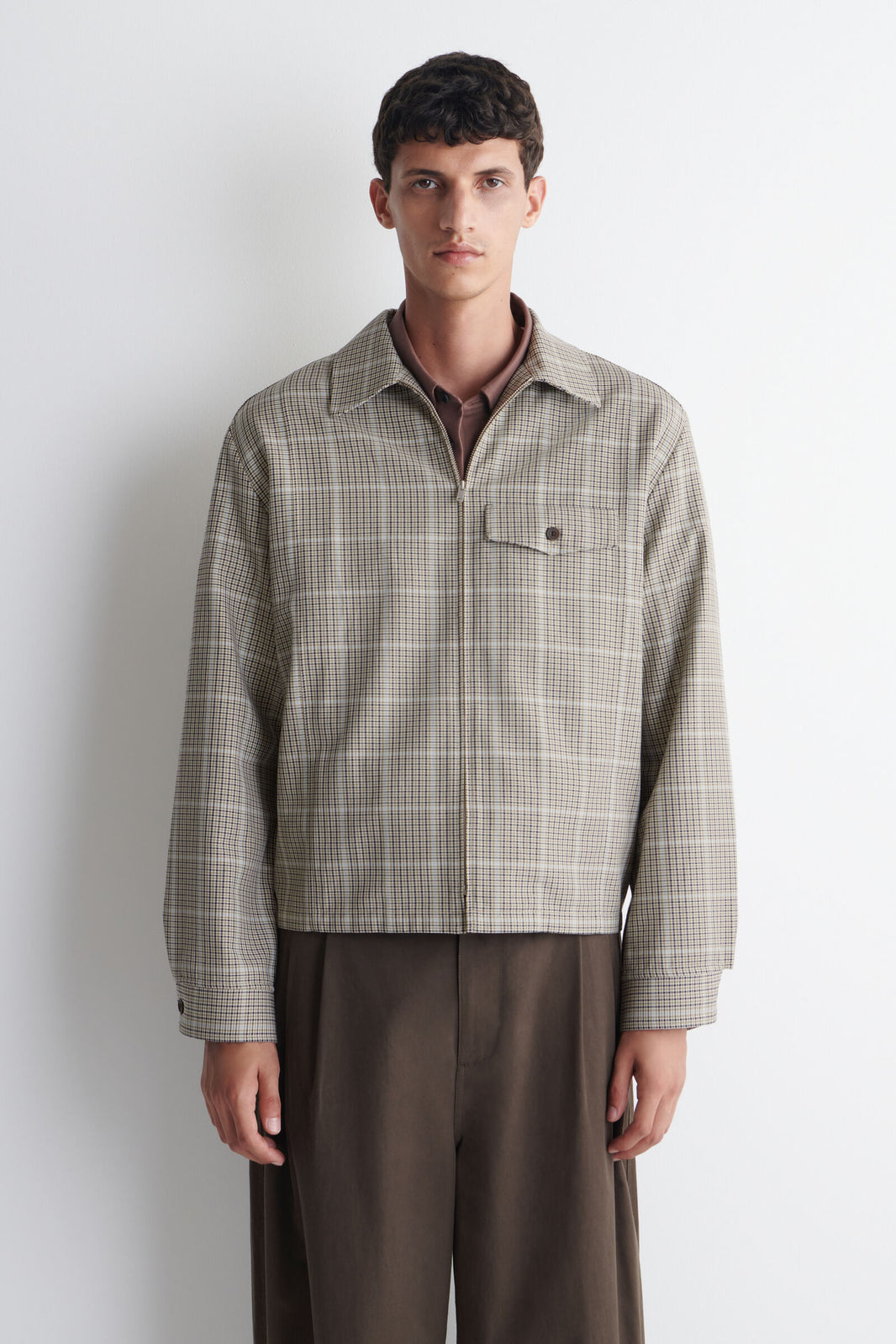 SOBRECAMISA DE ALGODÓN CON CIERRE DE CREMALLERA - BEIGE / A CUADROS