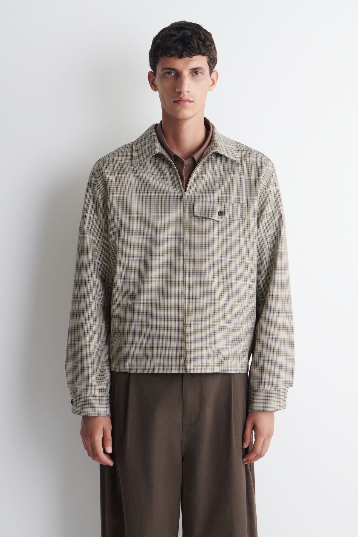 SOBRECAMISA DE ALGODÓN CON CIERRE DE CREMALLERA - BEIGE / A CUADROS