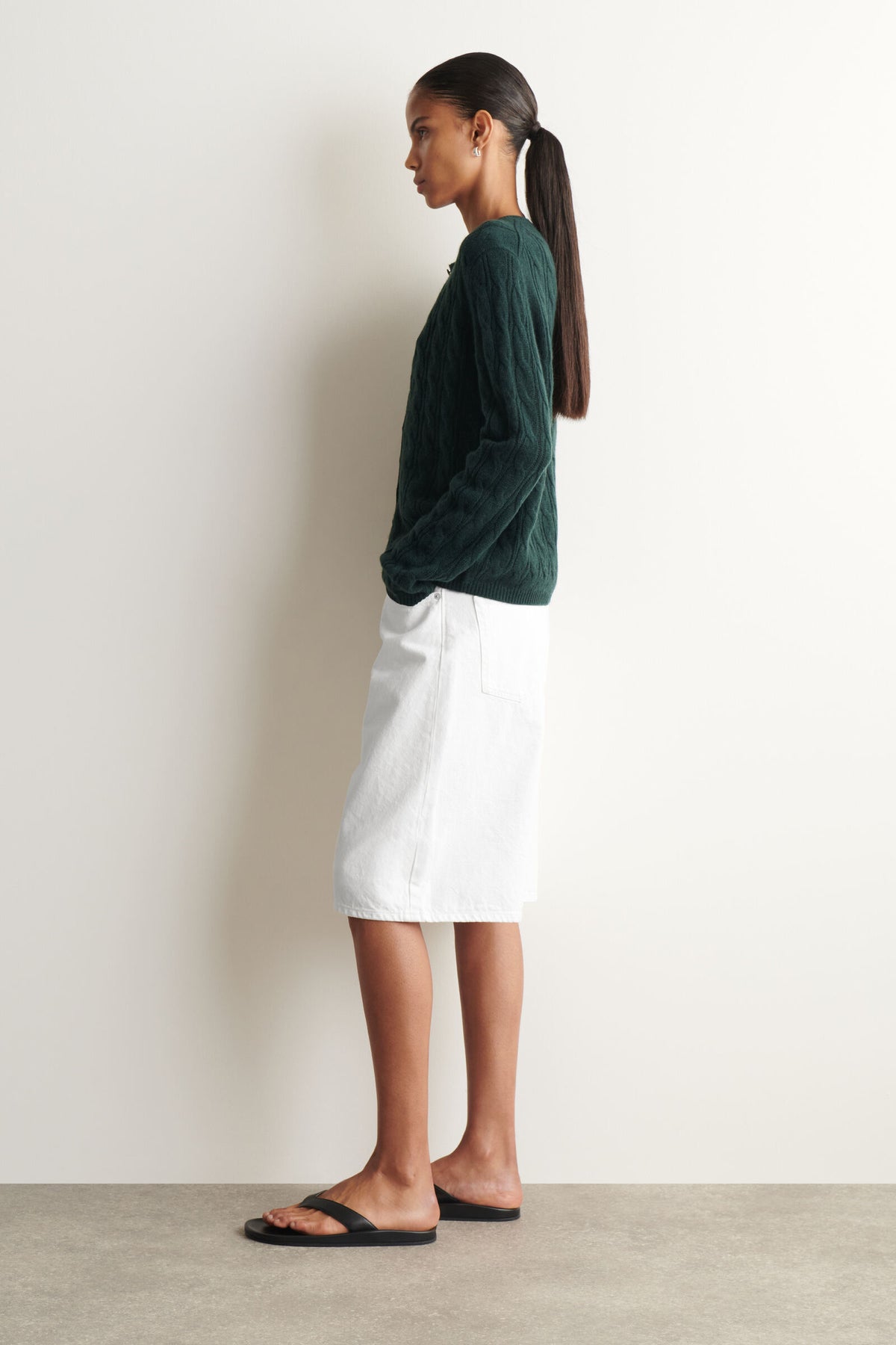 CÁRDIGAN DE CASHMERE DE PUNTO TRENZADO - VERDE OSCURO