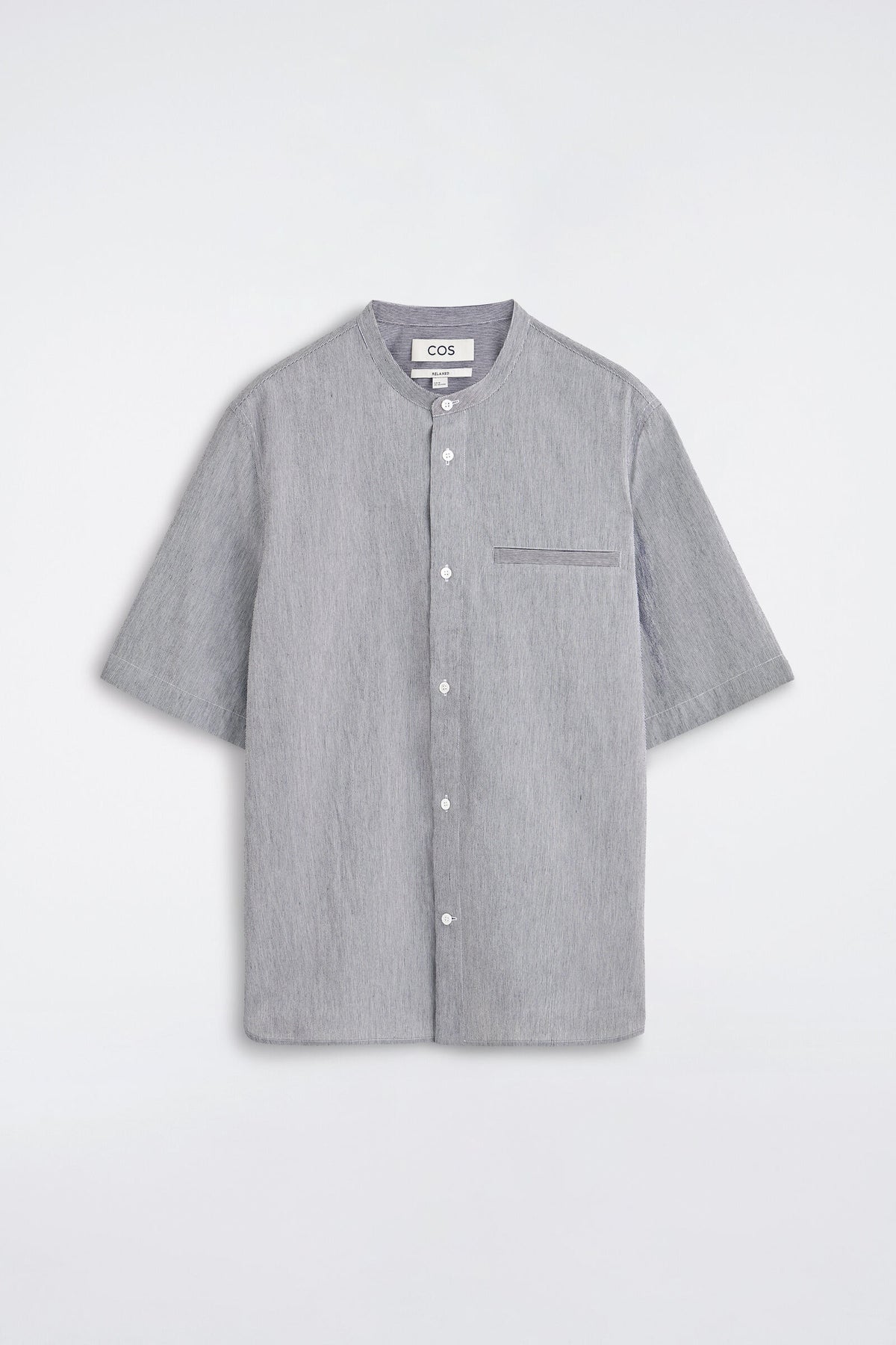 CAMISA MANGA CORTA CUELLO MAO - AZUL / BLANCO / RAYAS | DescriptiveStillLife