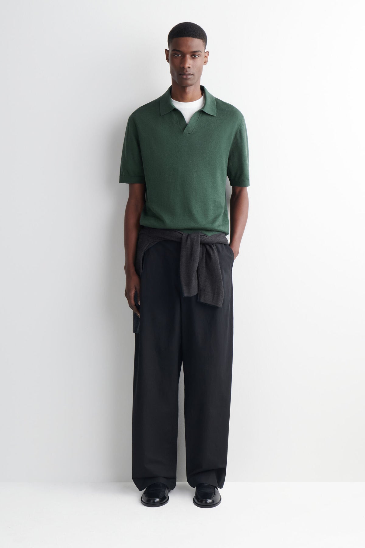 POLO DE LINO TEJIDO - VERDE OSCURO