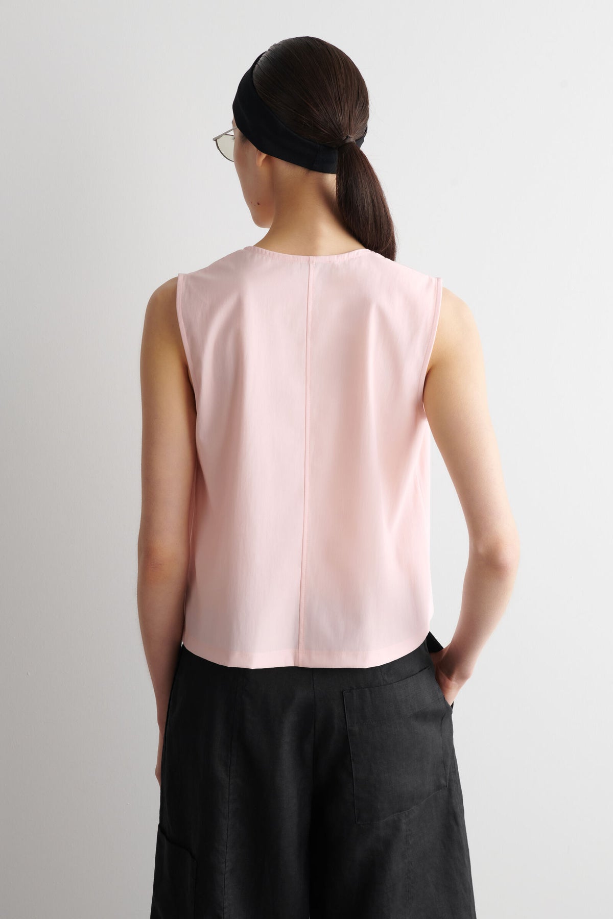 CAMISETA DE JERSEY CON CUELLO FRUNCIDO - ROSA CLARO