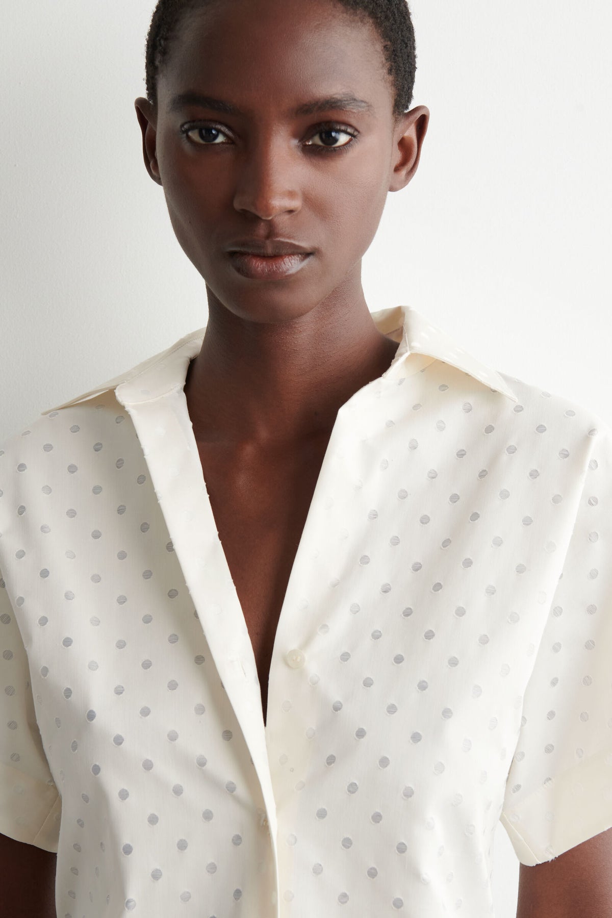 CAMISA DE ALGODÓN JACQUARD DE LUNARES - BLANCO / LUNARES