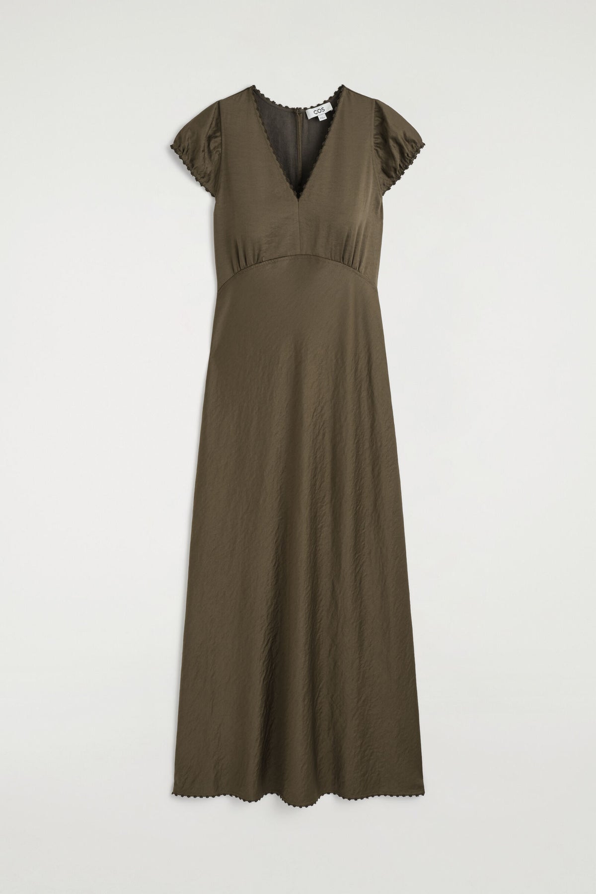 VESTIDO MIDI DE SATÉN BORDADO - MARRÓN | DescriptiveStillLife