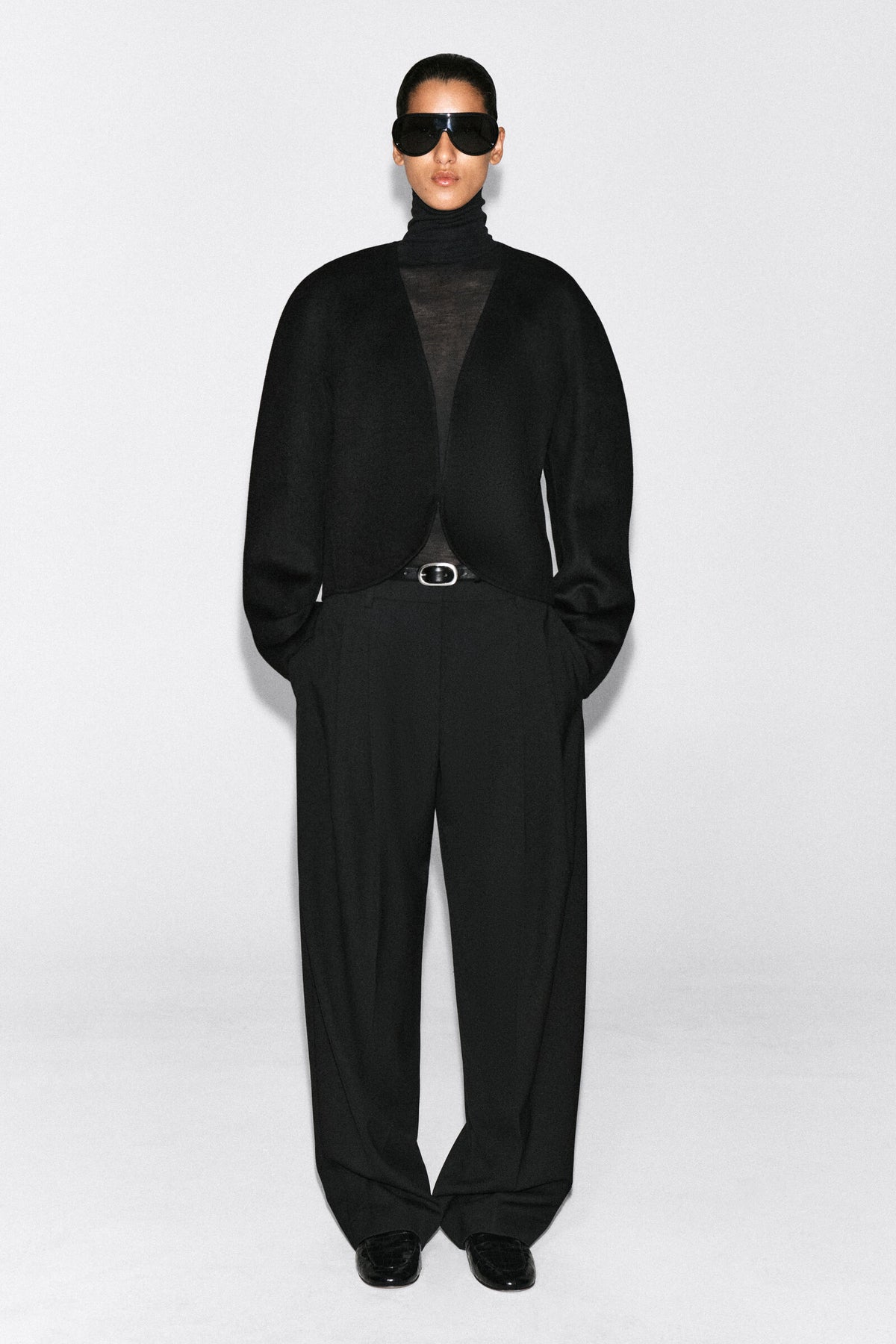 BLAZER CORTO DE MEZCLA DE LANA REVERSIBLE - NEGRO