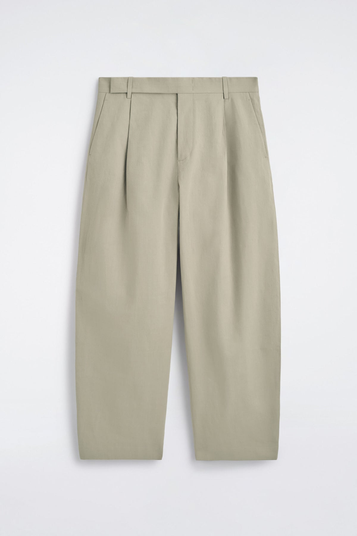 PANTALONES DE ALGODÓN Y LINO DE CORTE RELAJADO Y PIERNA BARREL - KAKI | DescriptiveStillLife