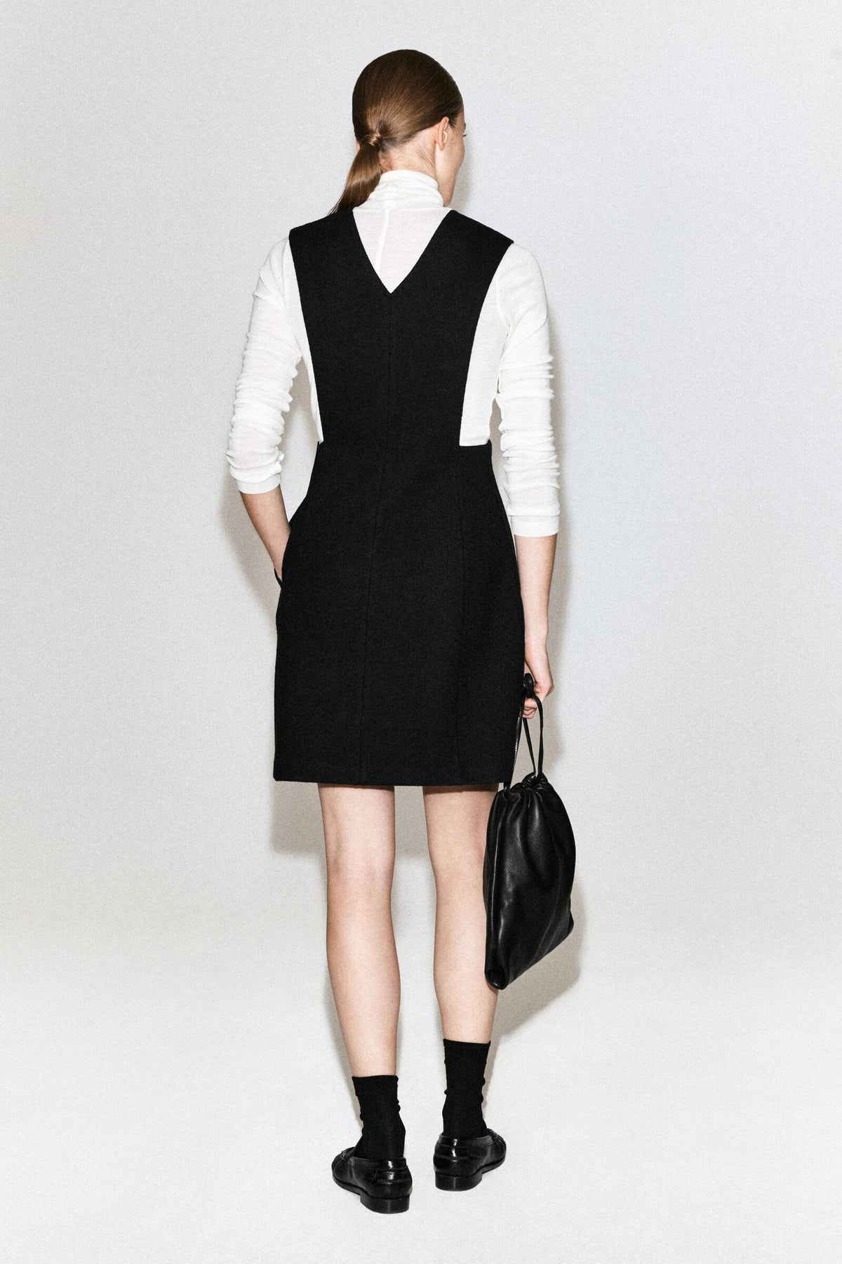 VESTIDO MINI EN MEZCLA DE LANA FIELTRADA - NEGRO