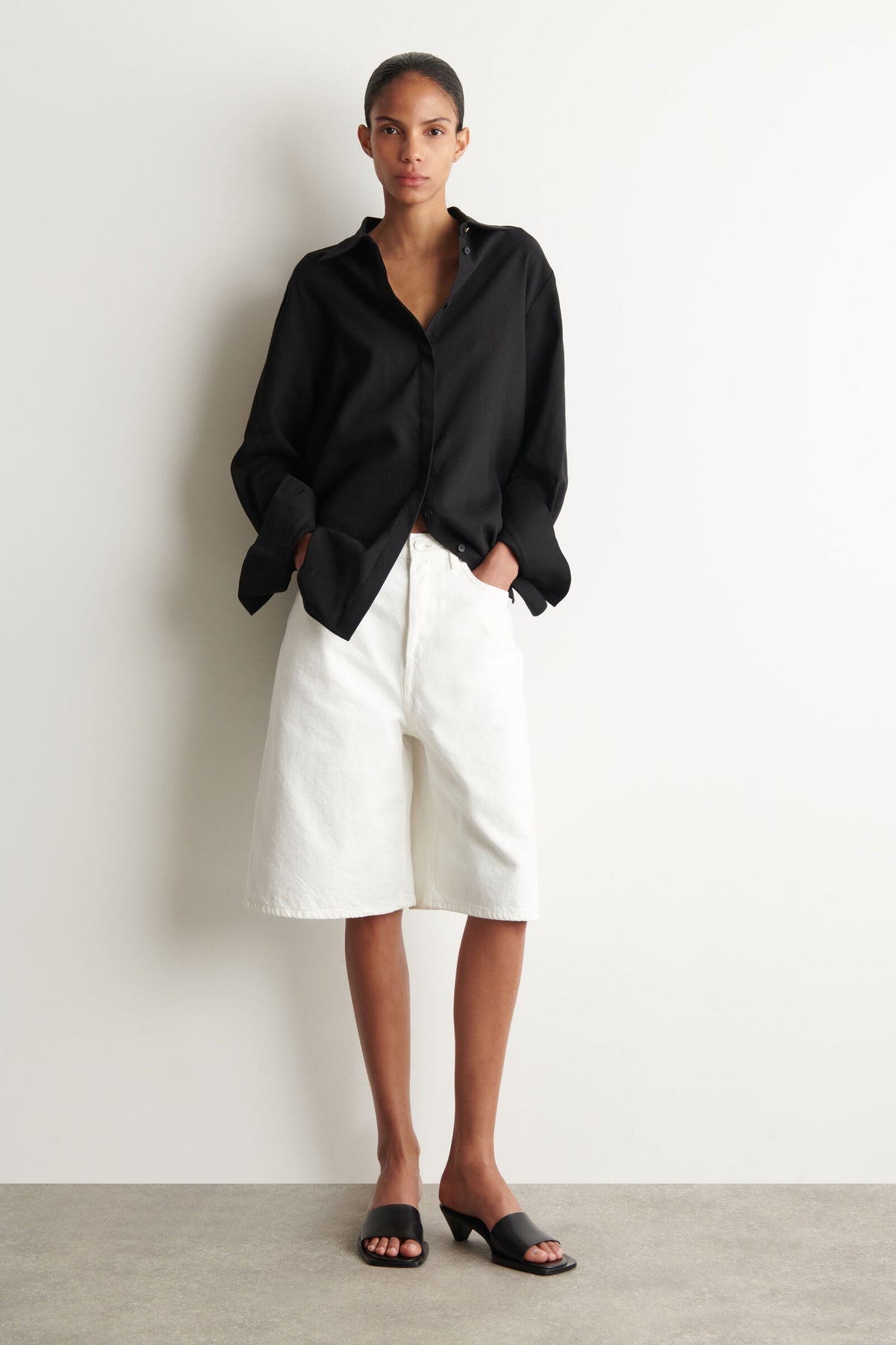 CAMISA DE LINO LARGA - NEGRO - StillMedia/Lookbook