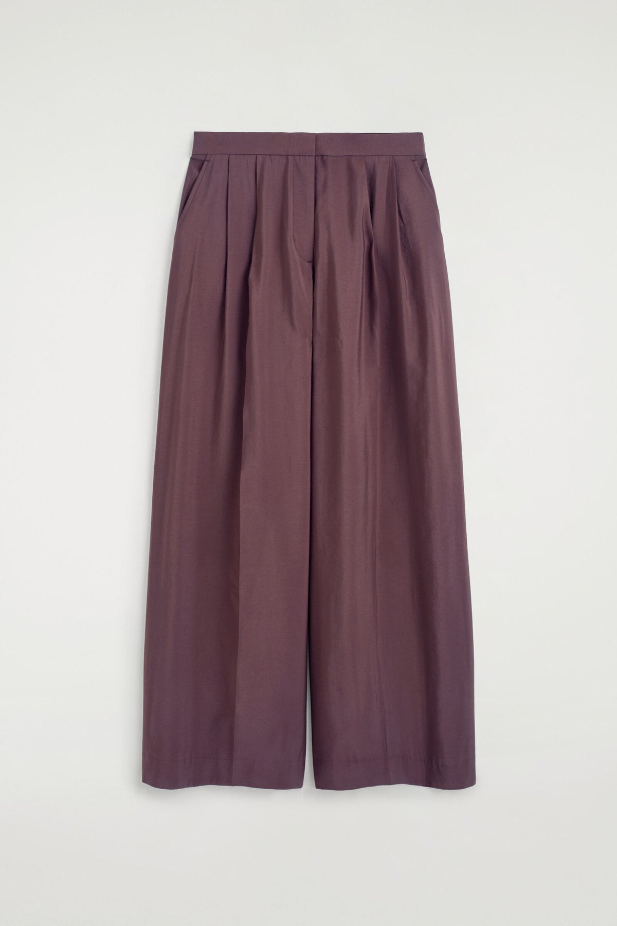 PANTALONES DE MODAL PLISADOS DE PIERNA ANCHA - ROJO OSCURO | DescriptiveStillLife