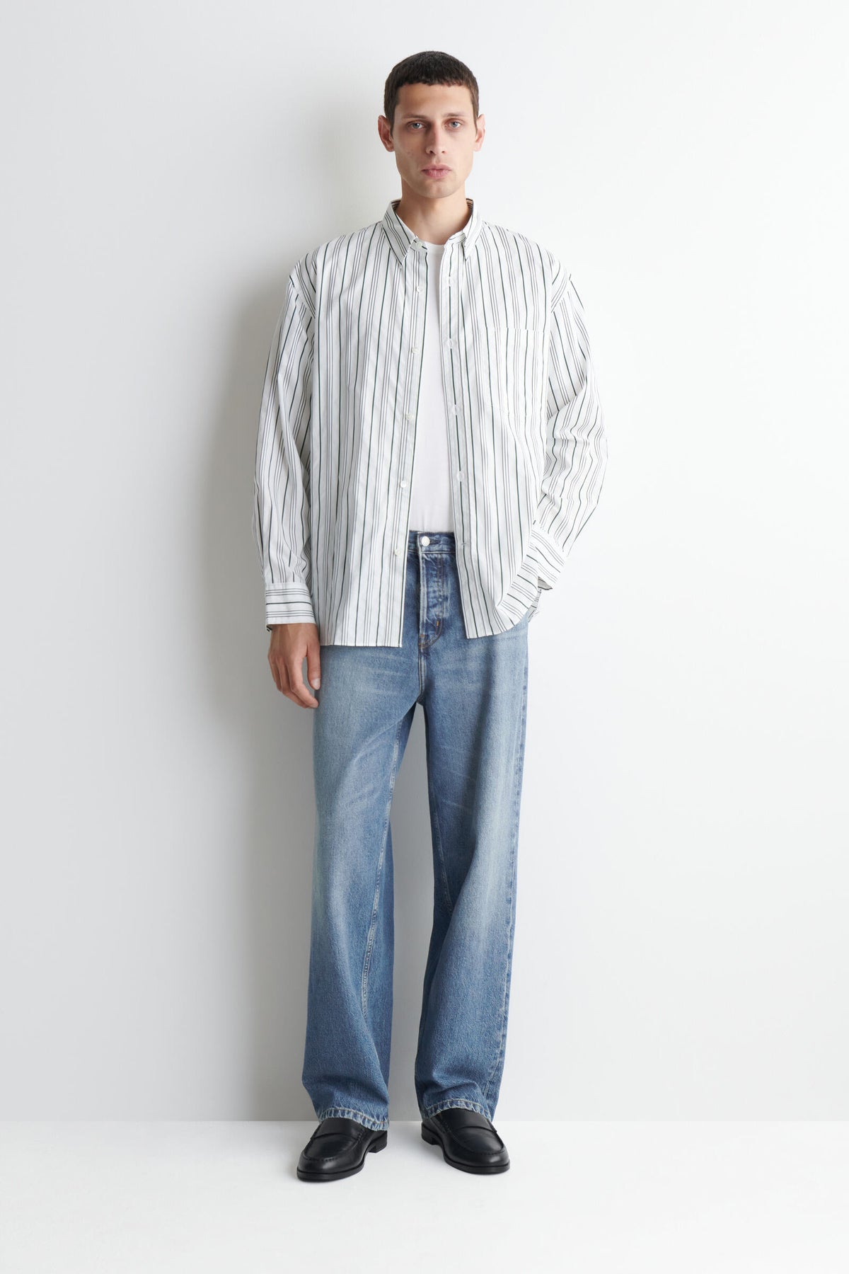 CAMISA OVERSIZED DE POPELINA DE ALGODÓN A RAYAS - BLANCO / VERDE / RAYADO