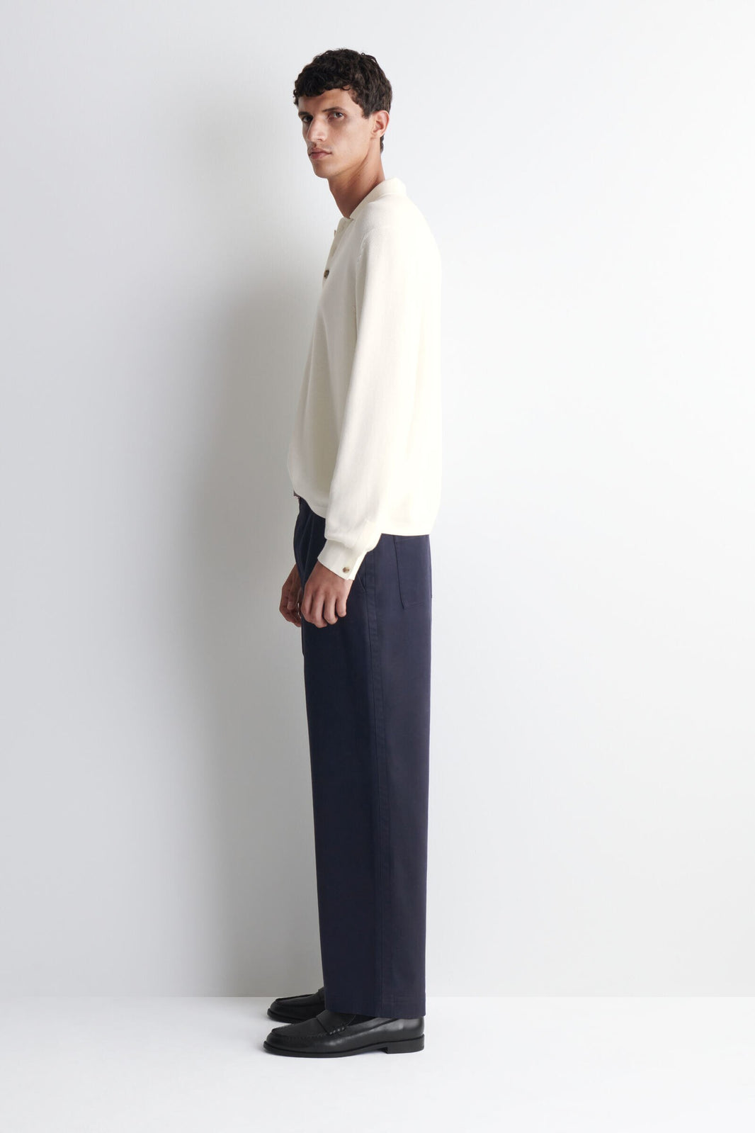 PANTALONES DE ALGODÓN TAILLON DE AJUSTE RELAJADO Y DE PIERNA RECTO - AZUL MARINO
