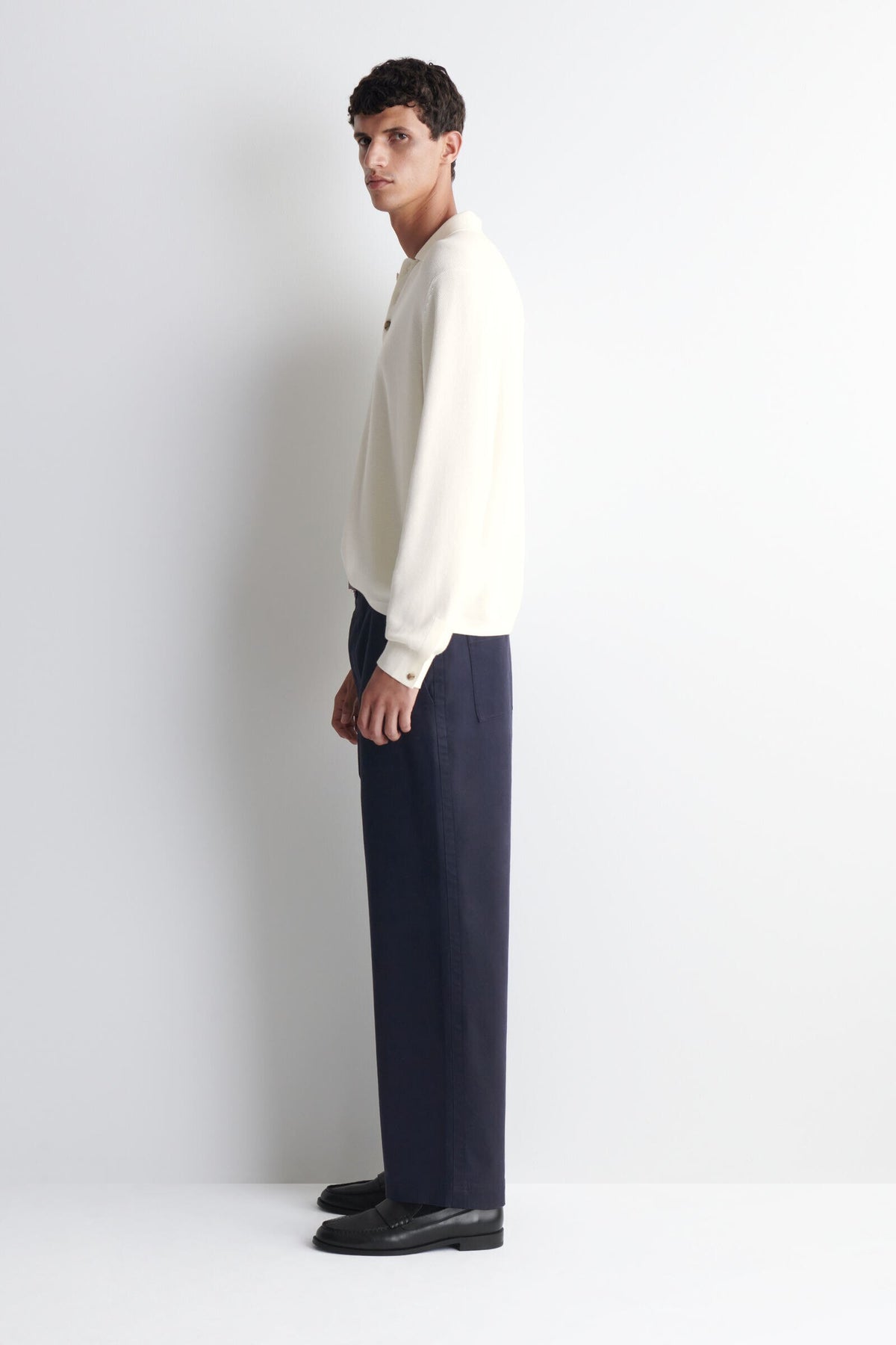 PANTALONES DE ALGODÓN TAILLON DE AJUSTE RELAJADO Y DE PIERNA RECTO - AZUL MARINO