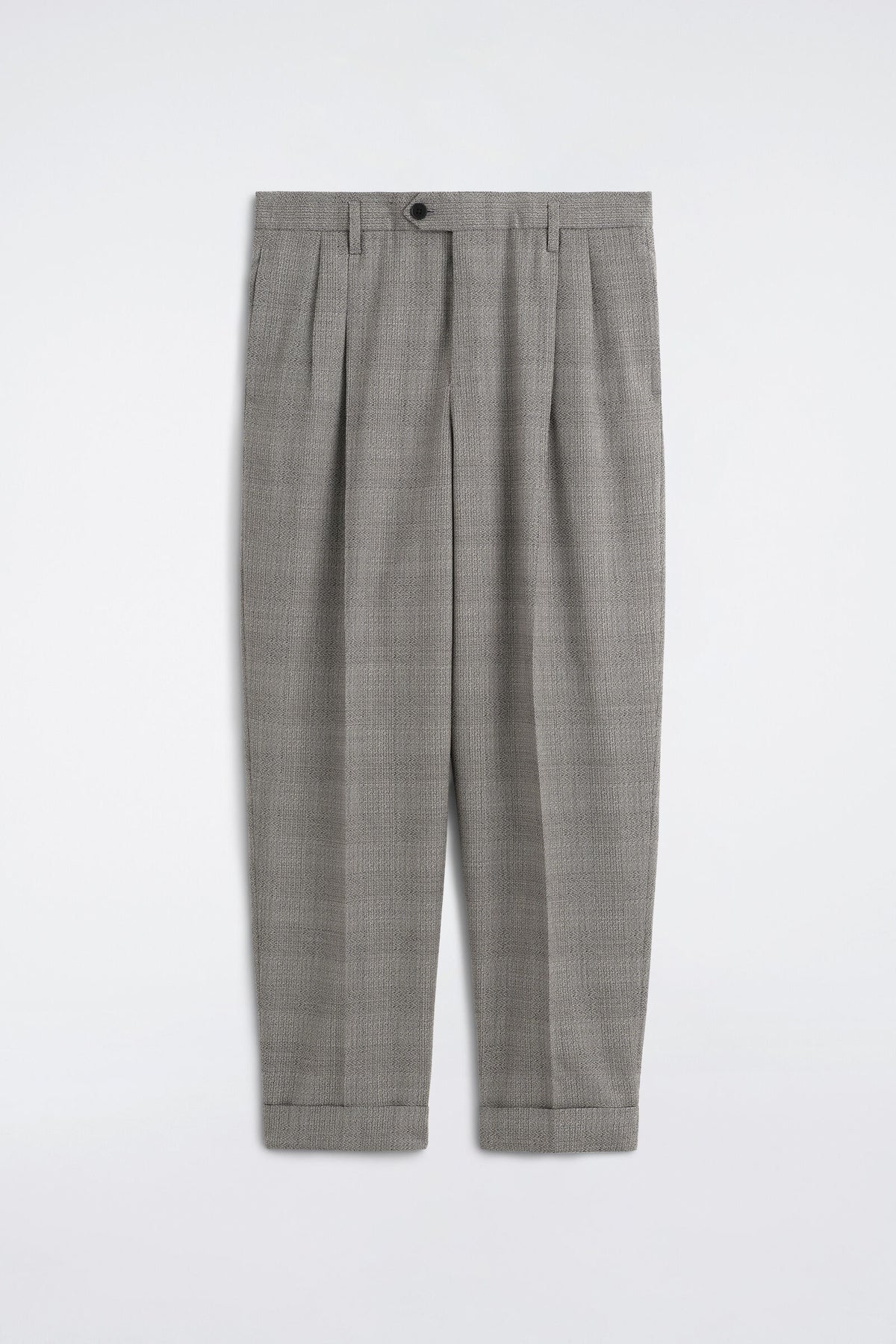 PANTALONES TAPERED RELAJADOS DE LANA TEXTURIZADA A CUADROS - BEIGE / CUADROS  | DescriptiveStillLife