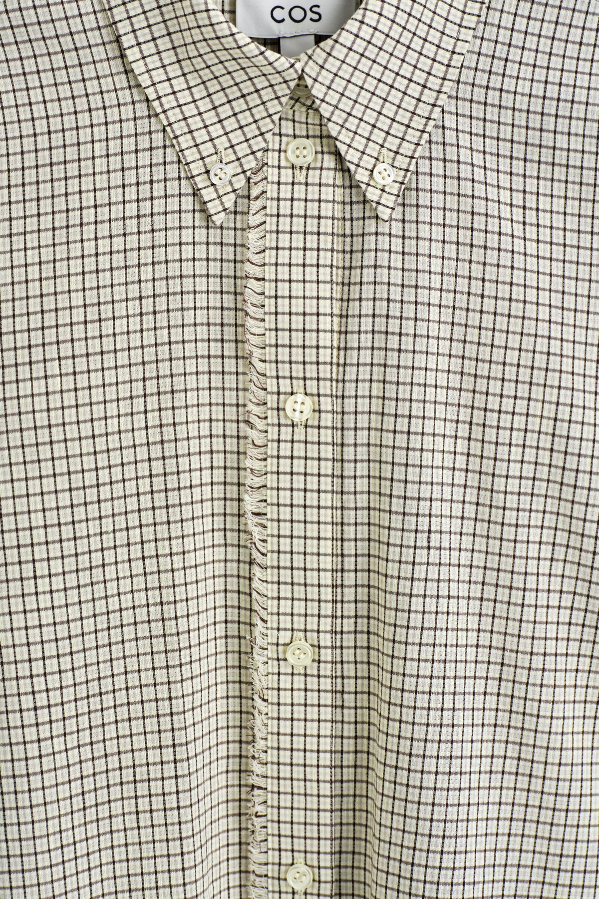 CAMISA DE LINO Y ALGODÓN A CUADROS CON FLECOS - BEIGE / CUADROS | DescriptiveDetail