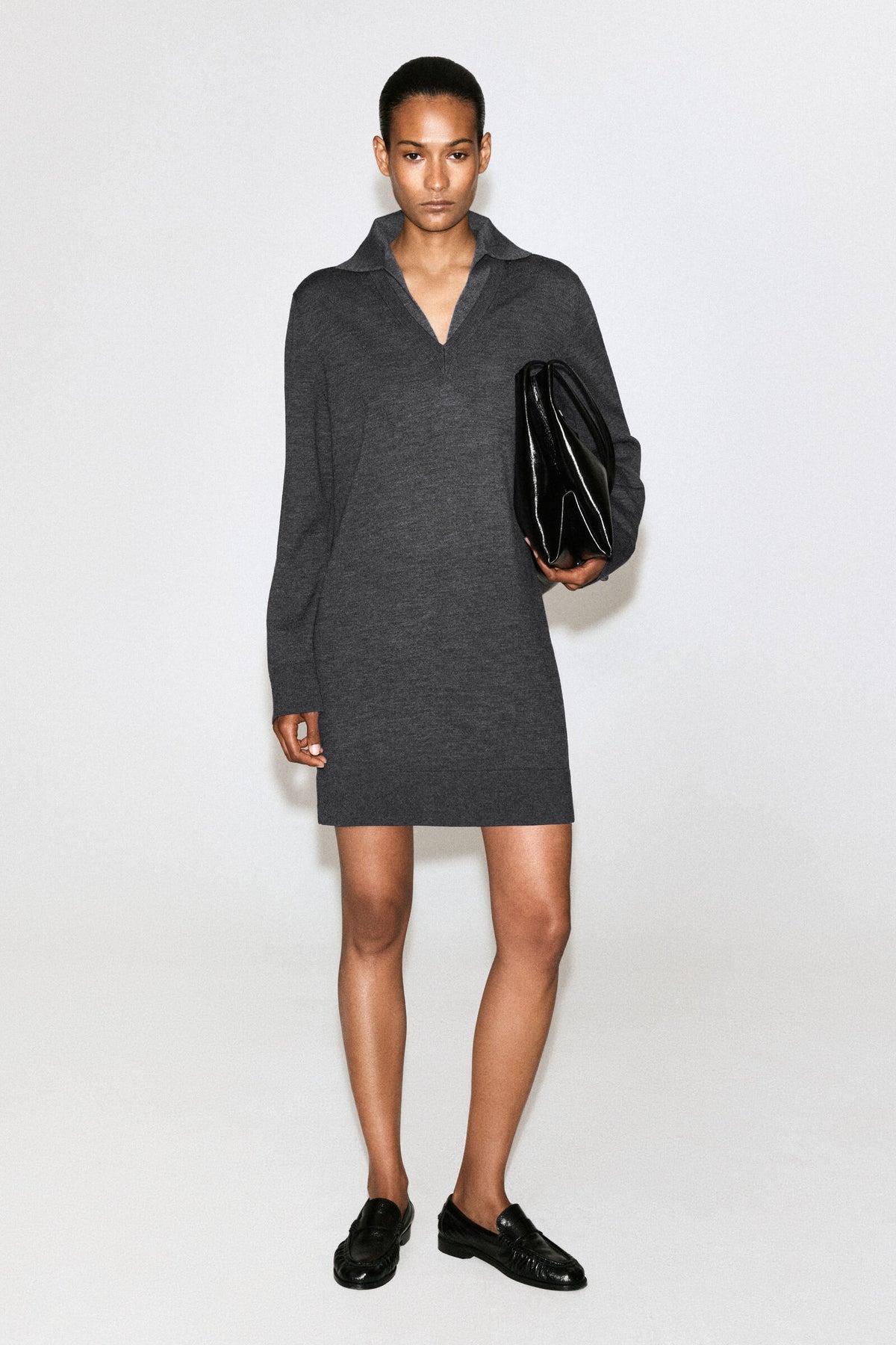 VESTIDO MINI POLO DE LANA MERINO - GRIS MÉLANGE