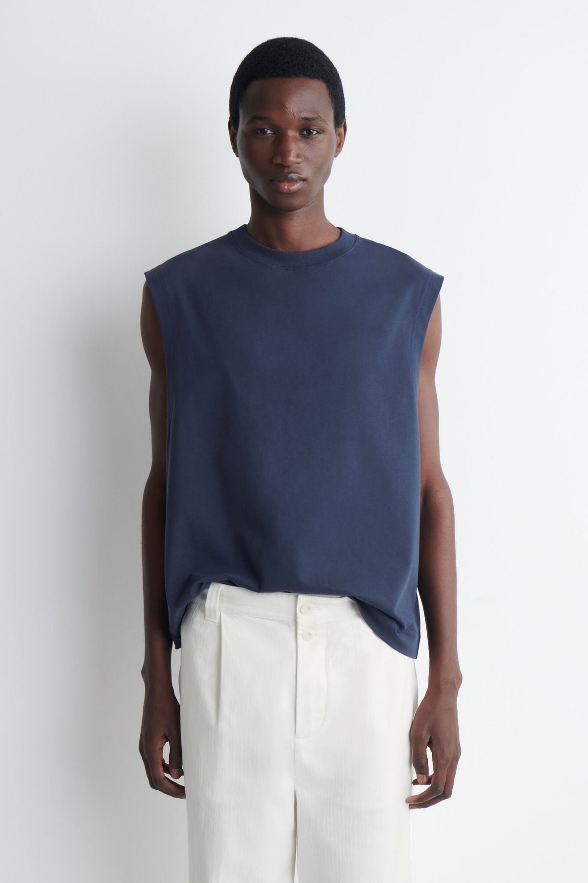 RELAXED COTTON-CREPE TANK TOP - AZUL MARINO